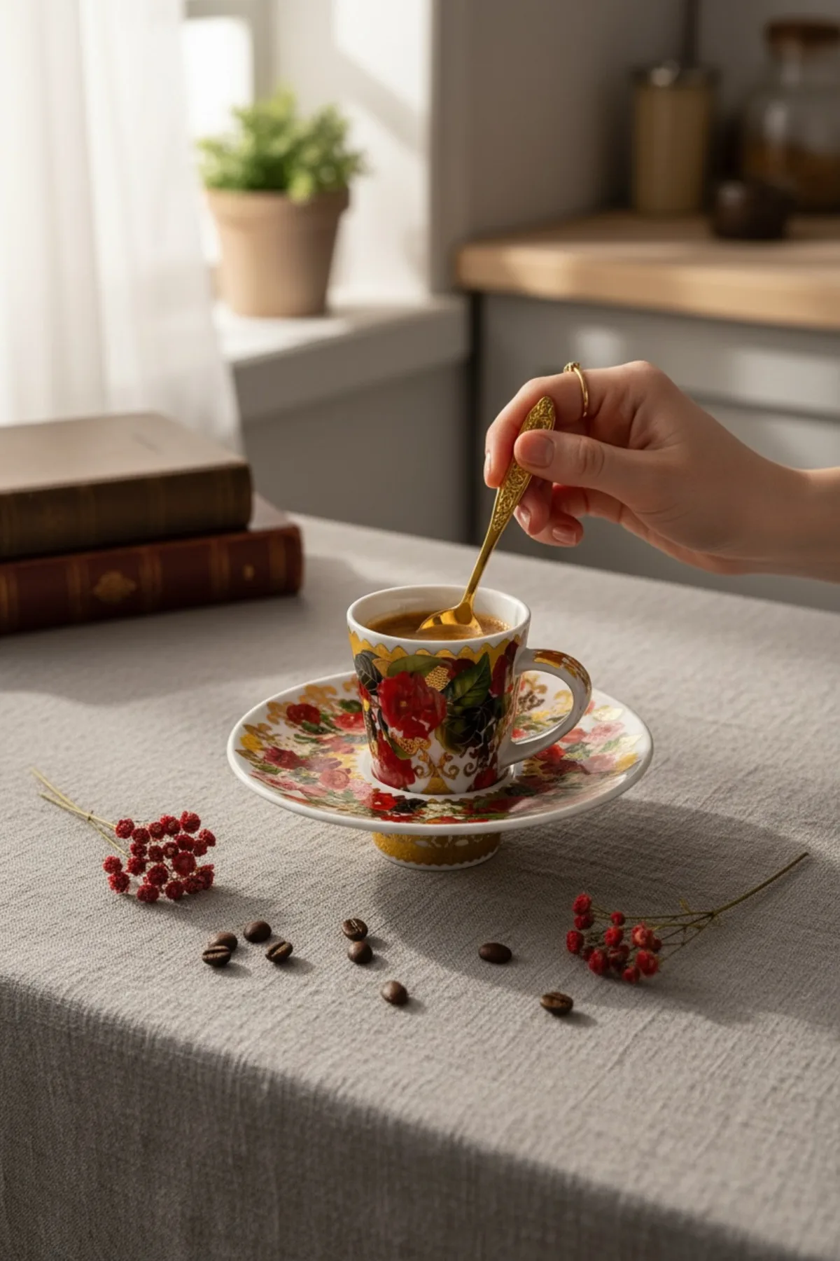 6’lı Çiçekli Kahve Fincanı – Modern ve Estetik Kahve Sunum Seti