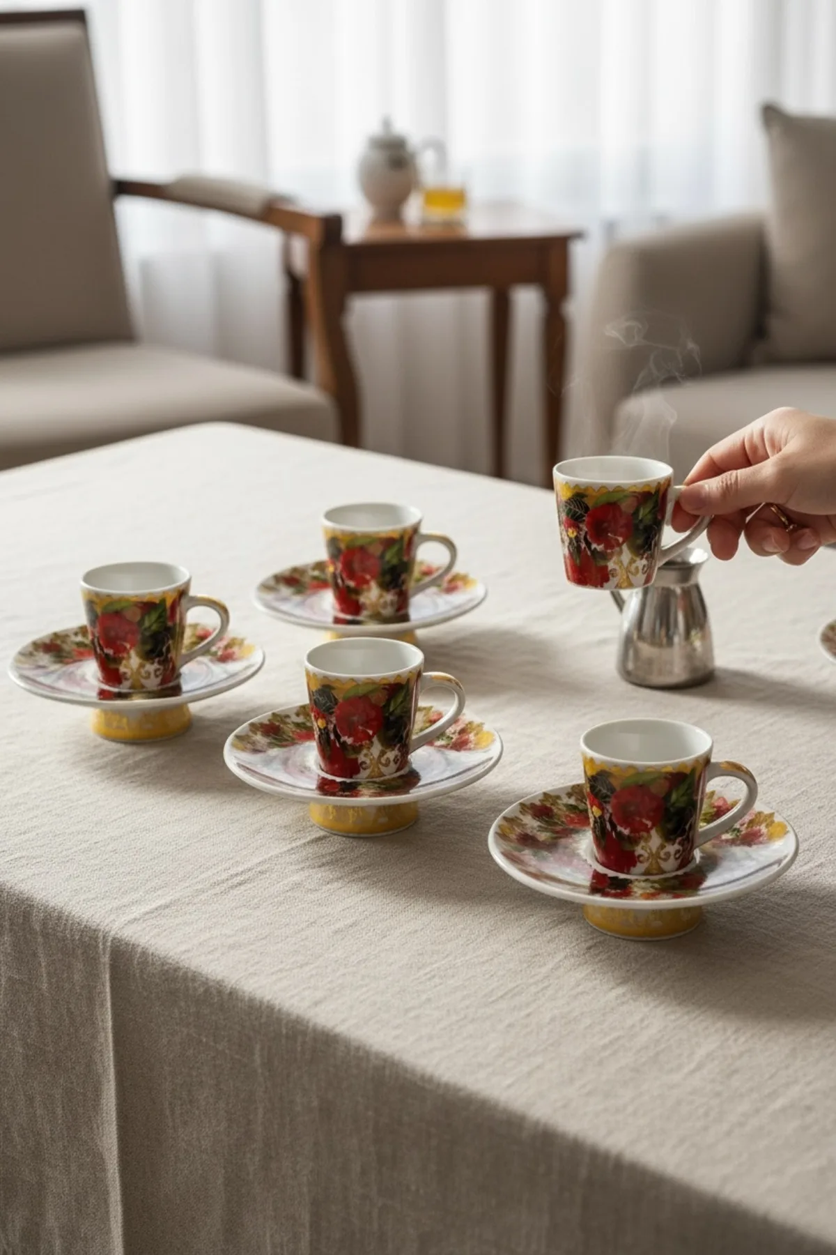 6’lı Çiçekli Kahve Fincanı – Modern ve Estetik Kahve Sunum Seti