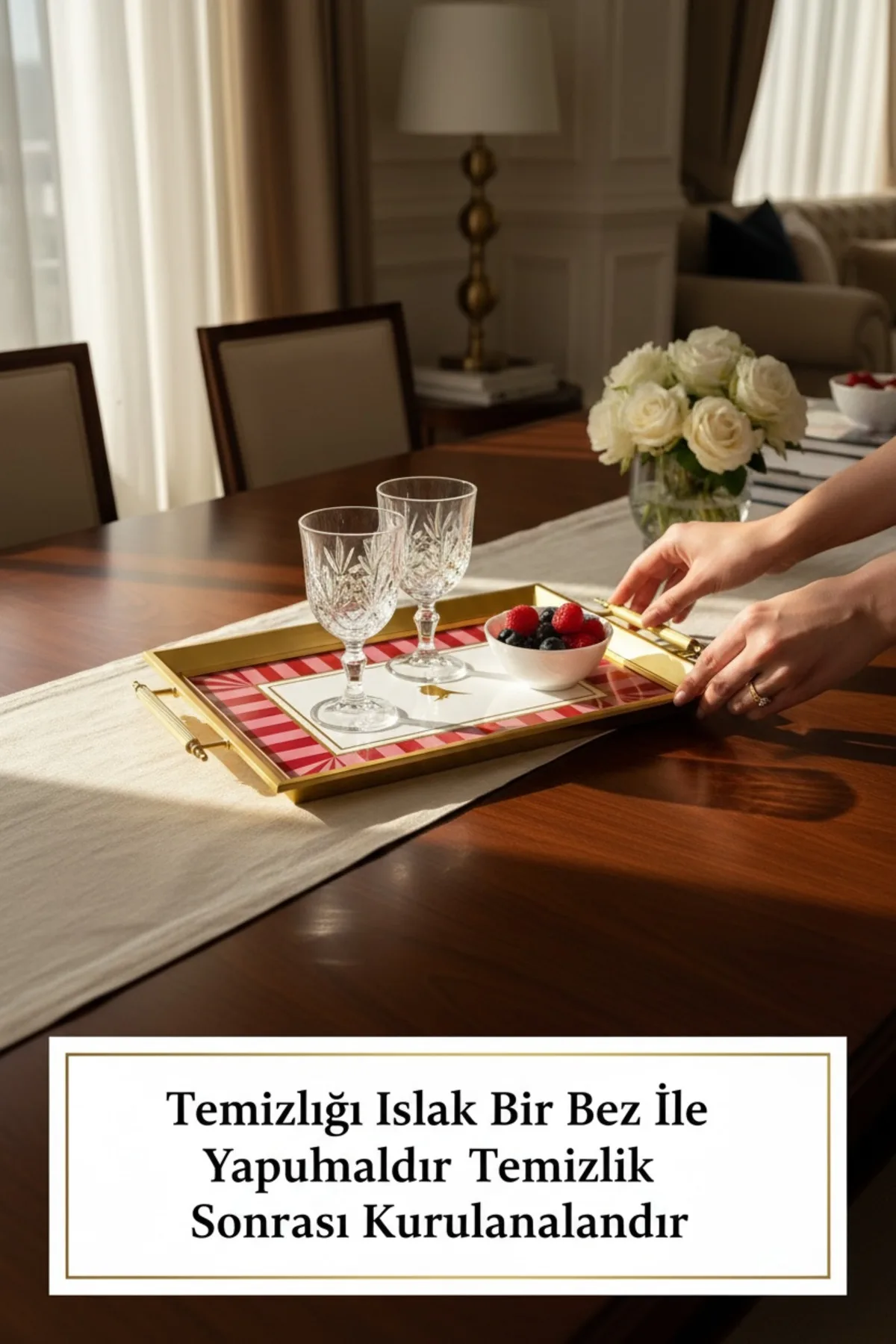 Kuşlu Kulplu Gold Birdie Tepsi Sunum Seti – Lüks ve Dekoratif Servis Aksesuarı