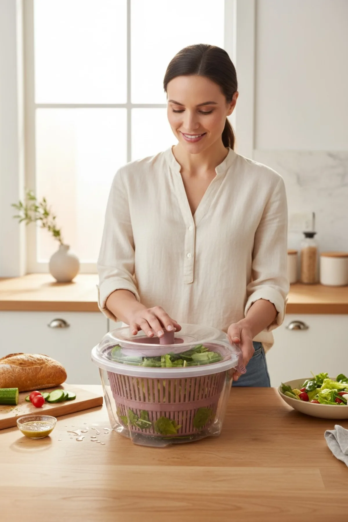 Vega Salata Kurutucu Pembe – Bölmeli Taşınabilir Lunch Box, Sızdırmaz Kapaklı