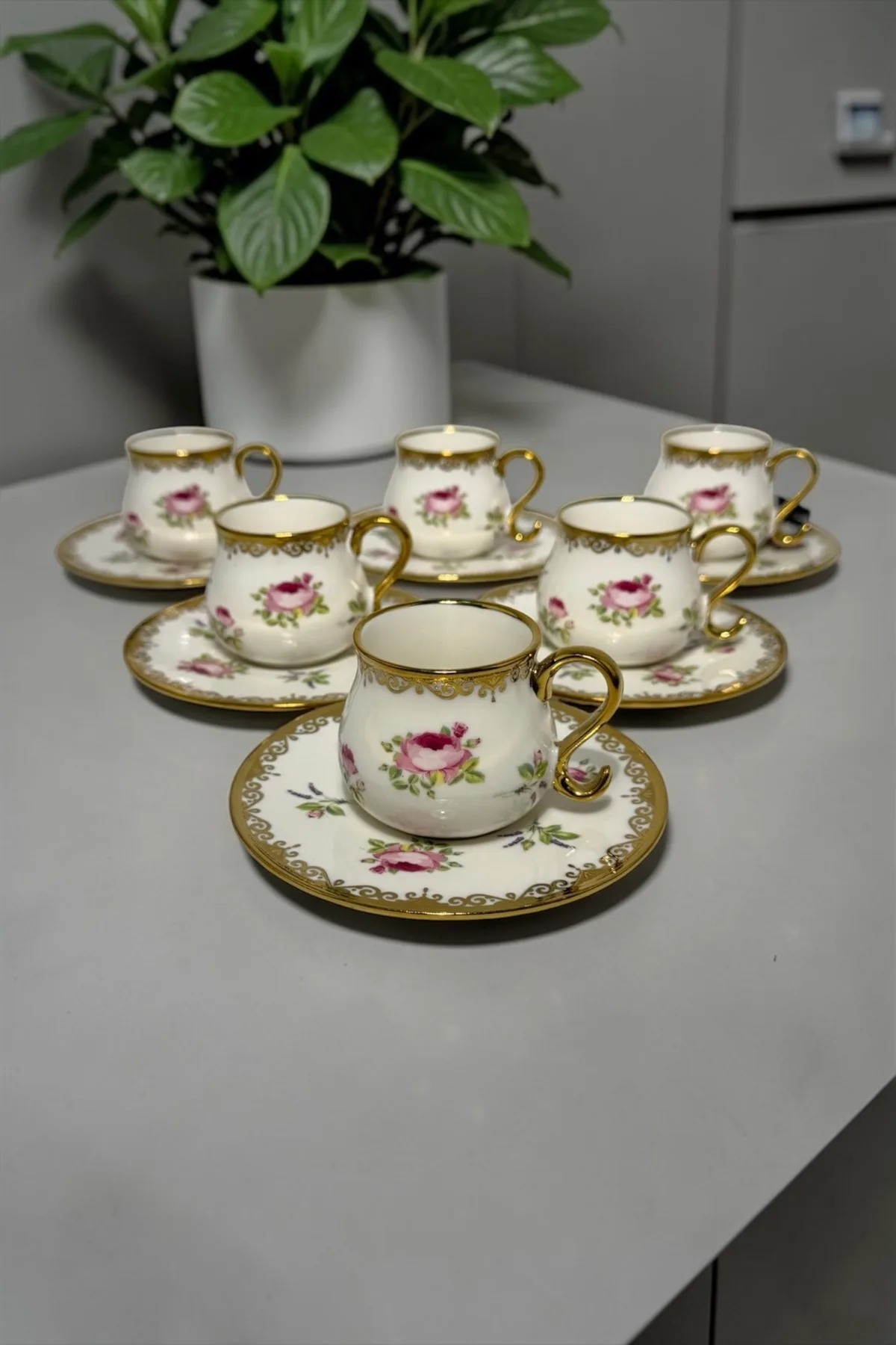 Acar Violet 6’lı Vintage Fincan Seti | Çiçek Desenli Dekoratif Kahve Fincanı