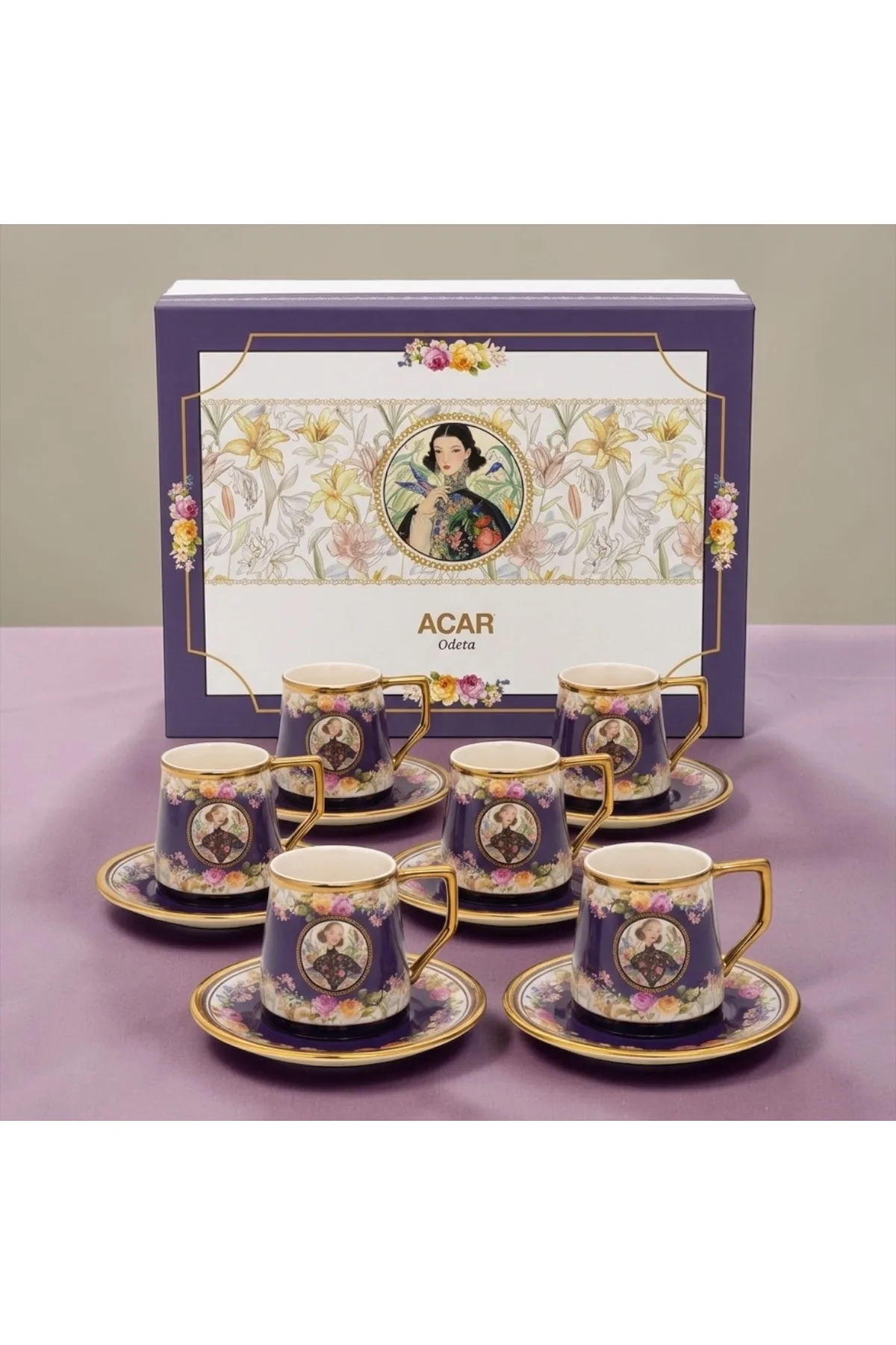 Acar Odeta 6’lı Mor Fincan Seti | Dekoratif Kahve Fincanı Takımı