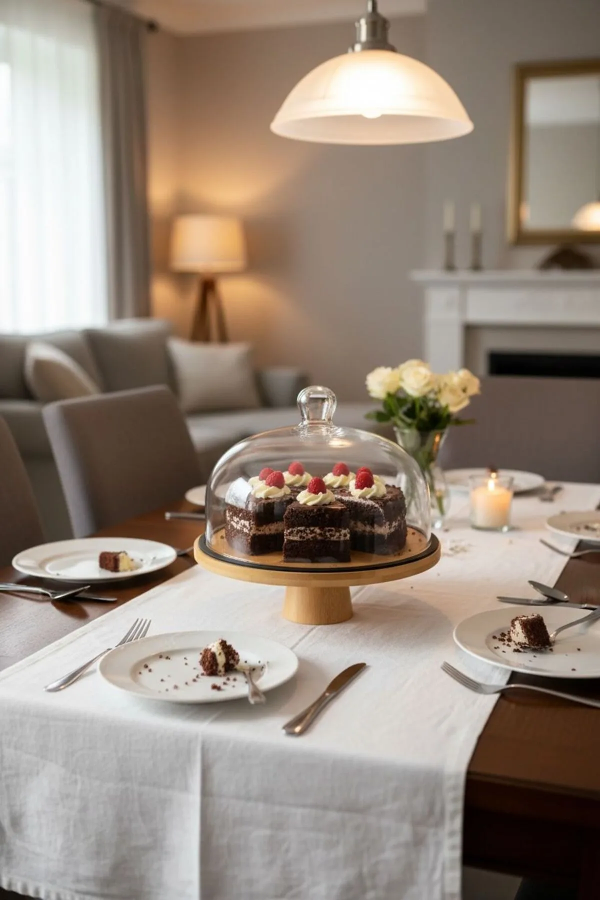 Egehome Cam Kapaklı Ayaklı Bambu Sunumluk | 28 cm Dekoratif Servis