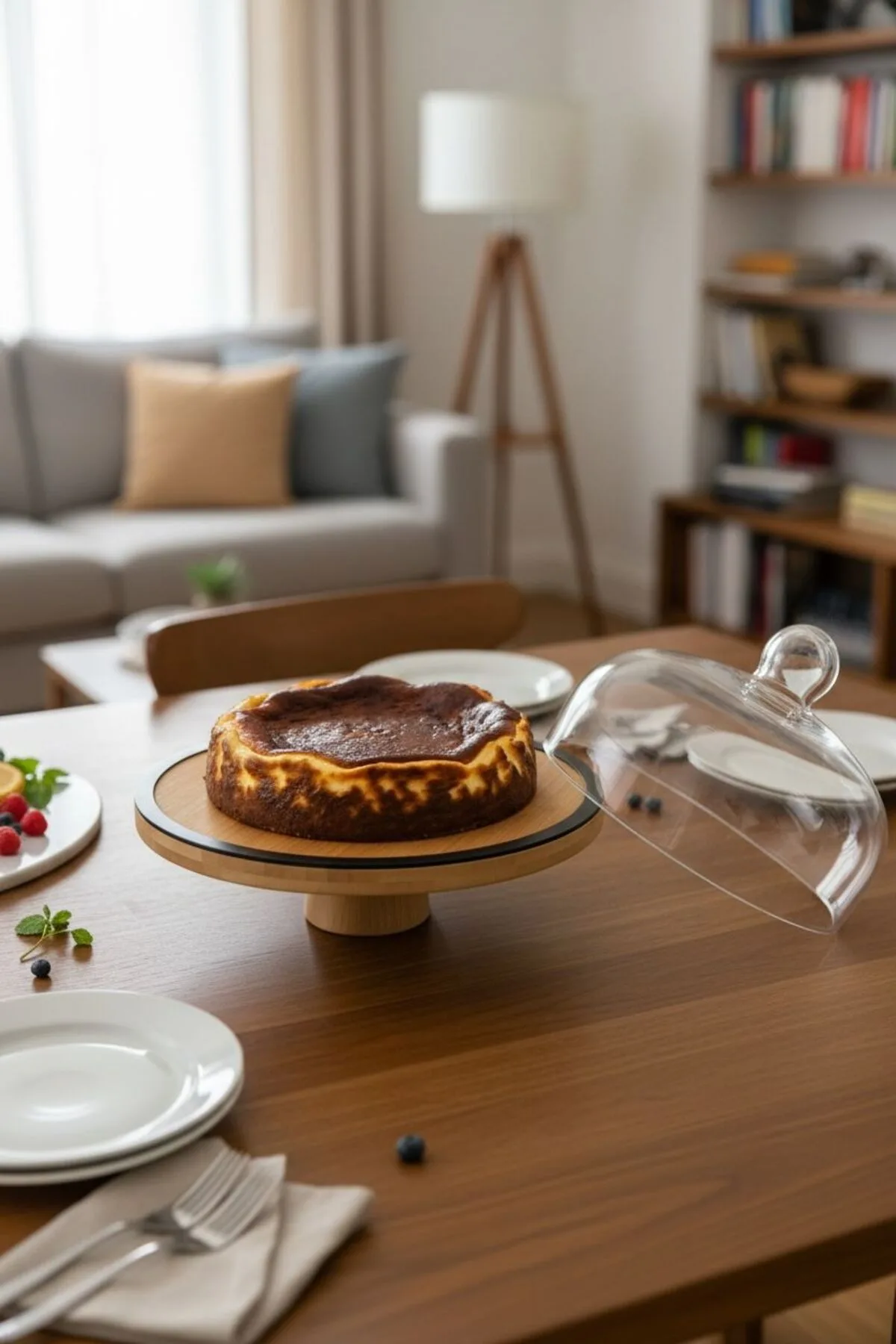 Egehome Cam Kapaklı Ayaklı Bambu Sunumluk | 28 cm Dekoratif Servis
