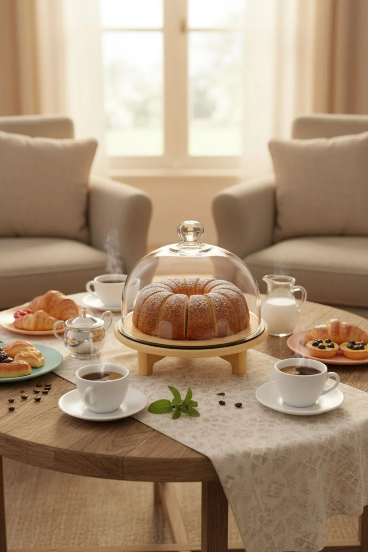 Egehome Cam Kapaklı Ayaklı Bambu Sunumluk | 25 cm Dekoratif Servis