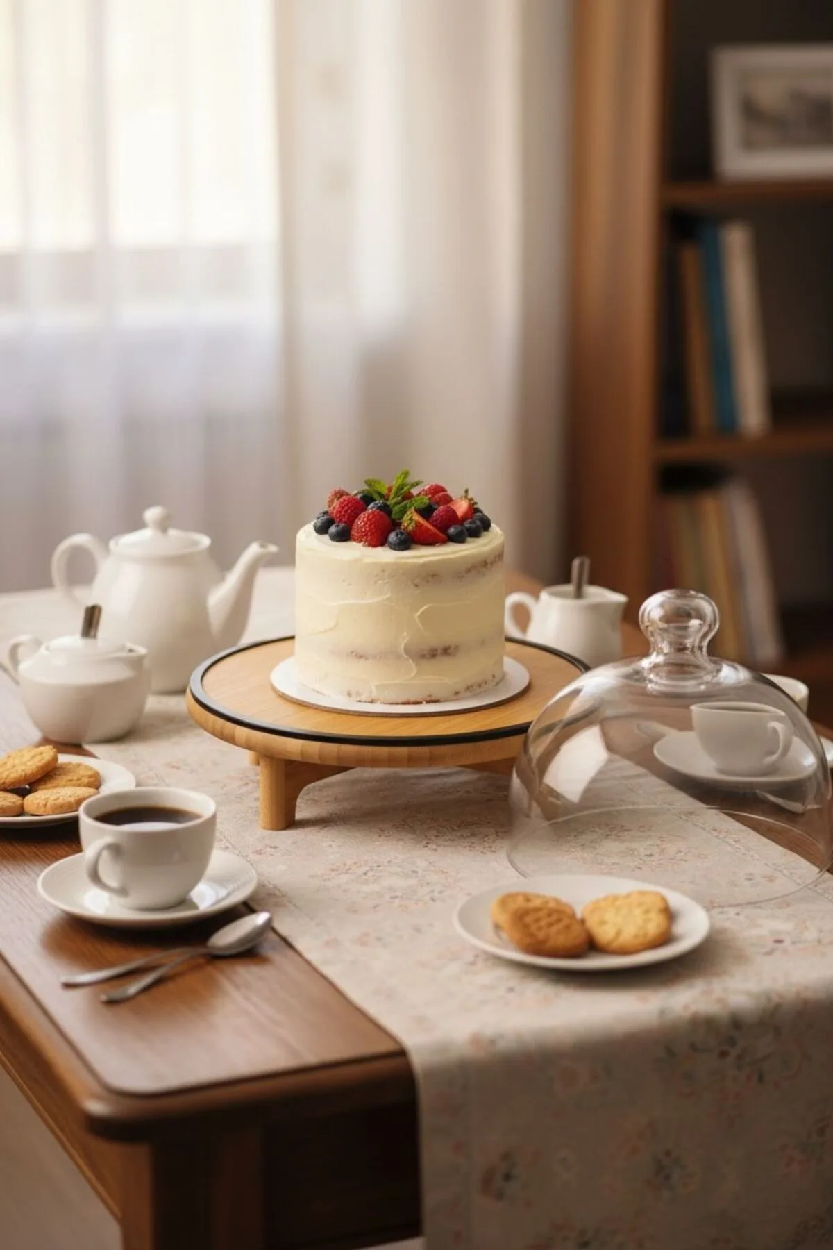 Egehome Cam Kapaklı Ayaklı Bambu Sunumluk | 25 cm Dekoratif Servis