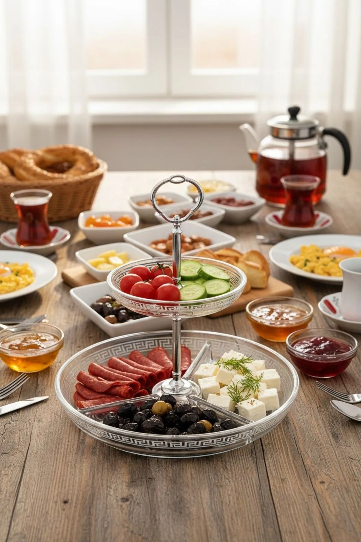 2 Katlı Cam Sunumluk | Şık Dekoratif Servis ve Sunum Standı