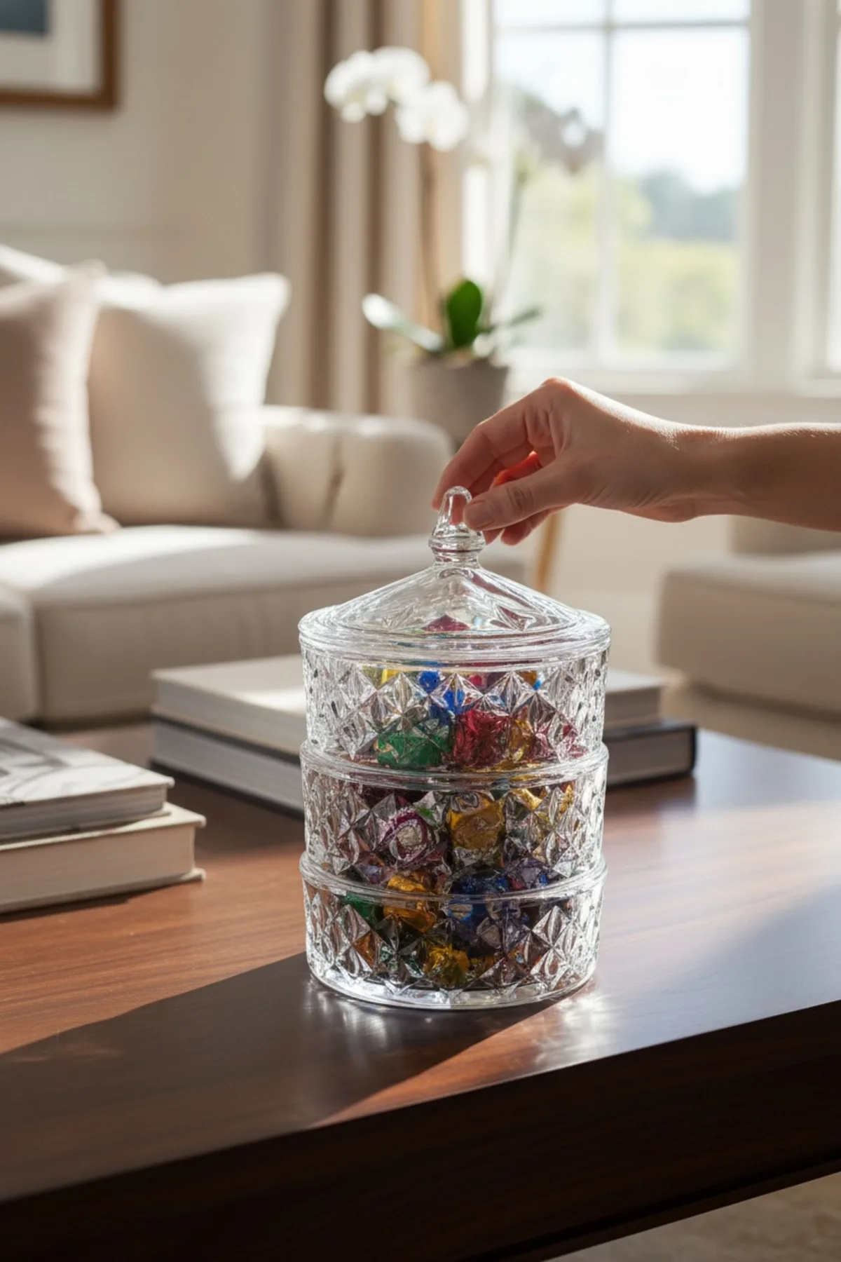 3 Katlı Kristal Cam Şekerlik – Kapaklı Cam Şekerlik, Çerezlik ve Lokumluk