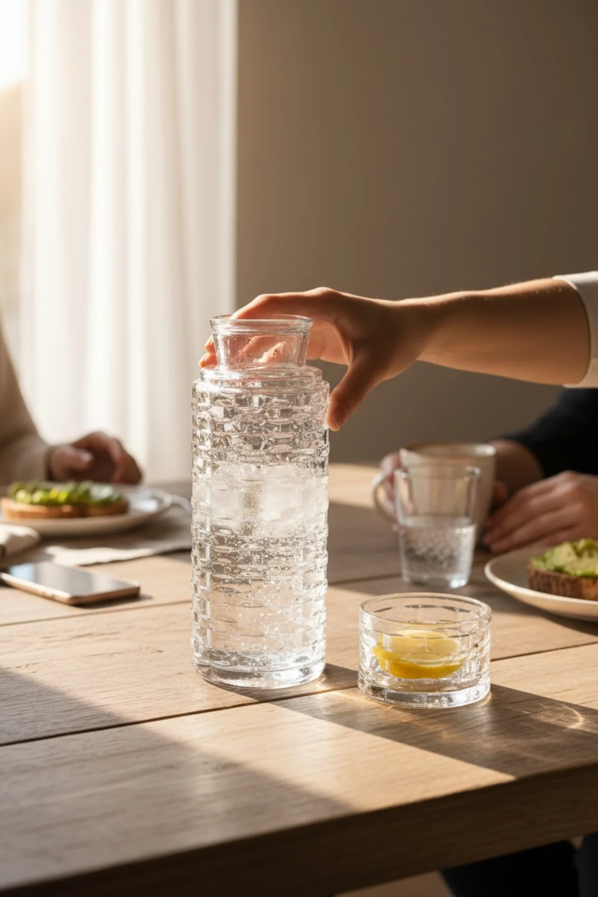 730 ml Rattan Başucu Sürahisi – Kapaklı Cam Gece Suyu Sürahisi, Şık Tasarım