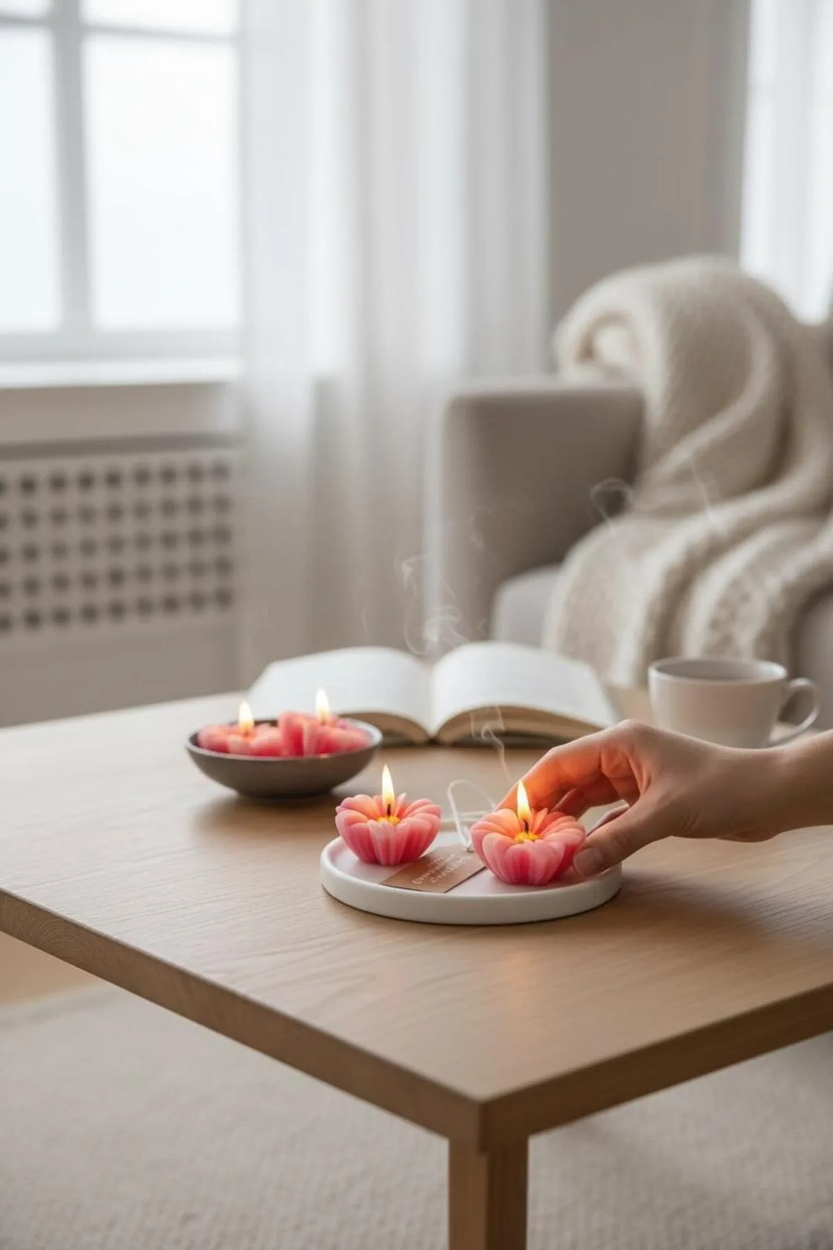 4’lü Şeftali Rengi Çiçek Mum Seti | Dekoratif Kokteyl ve Masa Süsleme Mumu