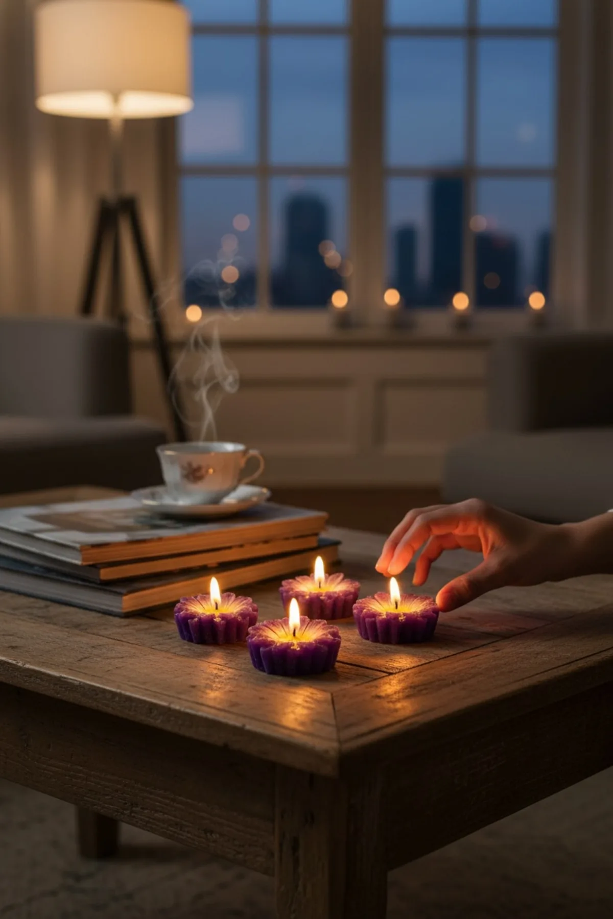 4’lü Papatya Desenli Mum Seti – Dekoratif ve Şık Tasarımlı Mumlar Kırmızı