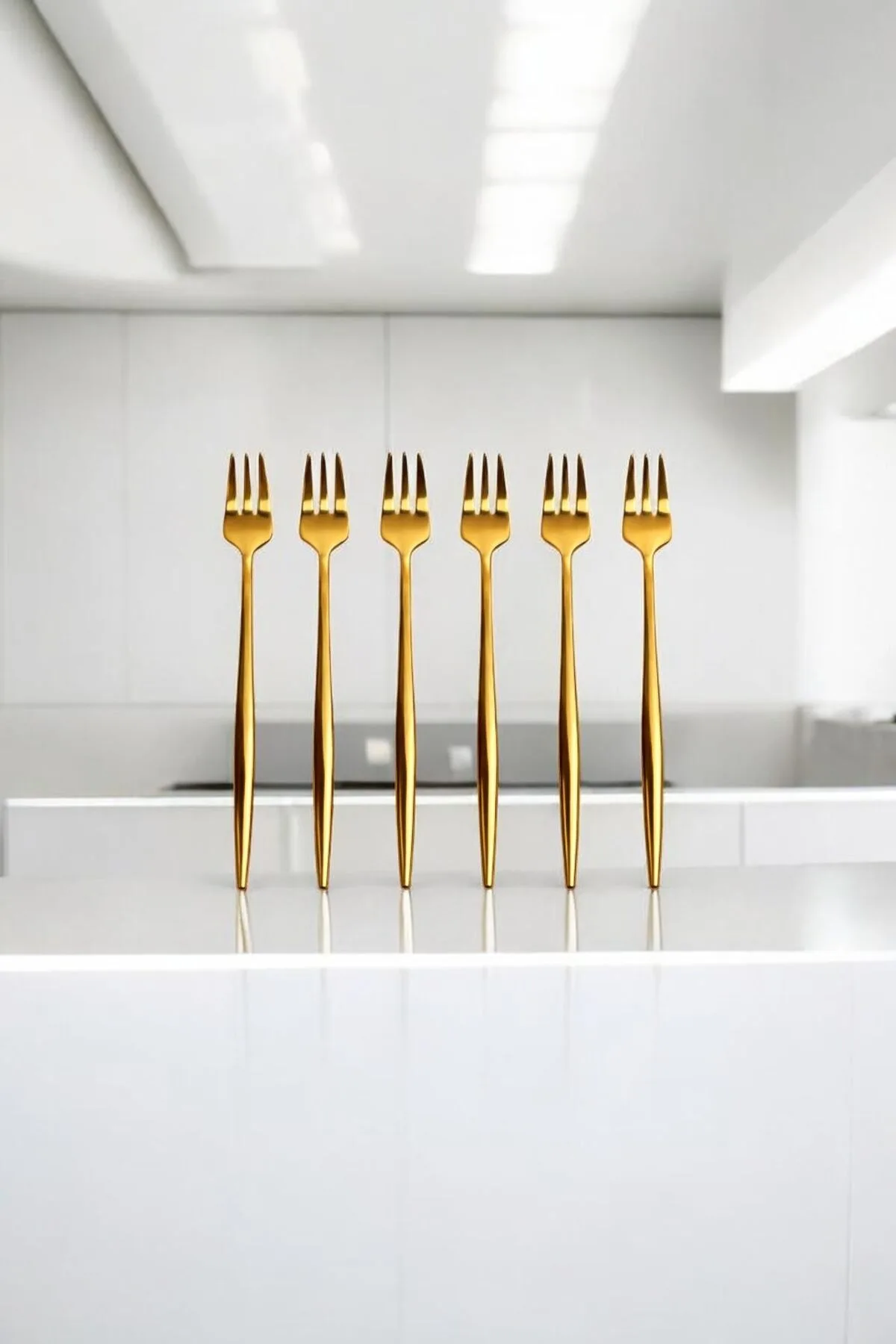 Paslanmaz Çelik 6’lı Gold Mini Çatal Seti | Tatlı Meyve Servis Çatalı