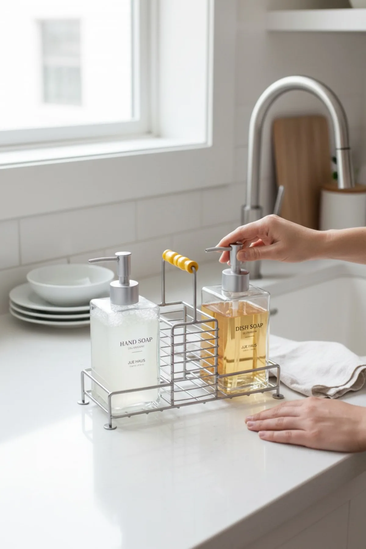 Zelo Metal Standlı 2’li Sıvı Sabunluk Seti –500 ml Banyo ve Mutfak Dispenseri