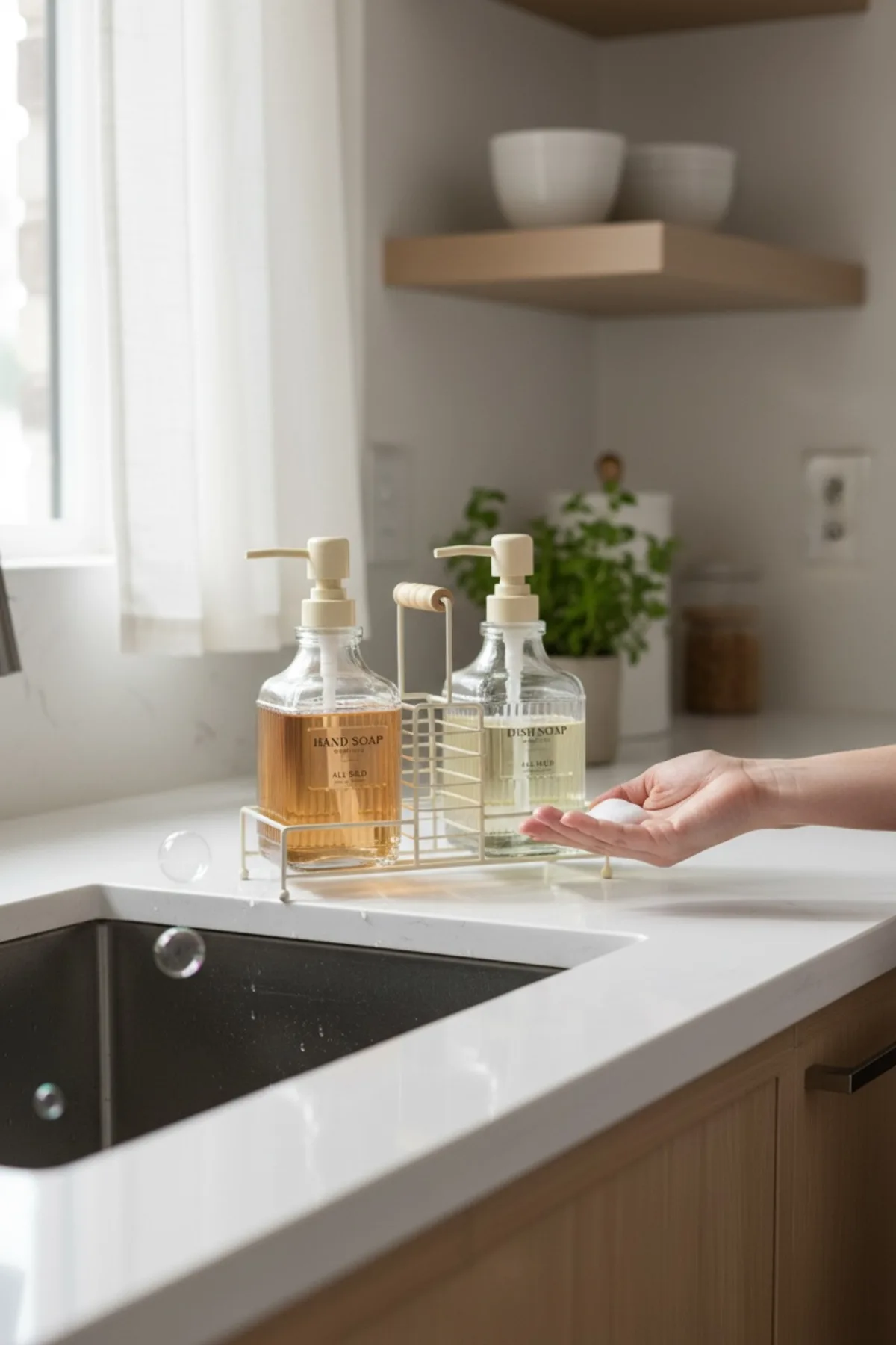 Fılo Metal Standlı 2’li Sıvı Sabunluk Seti –500 ml Banyo ve Mutfak Dispenseri