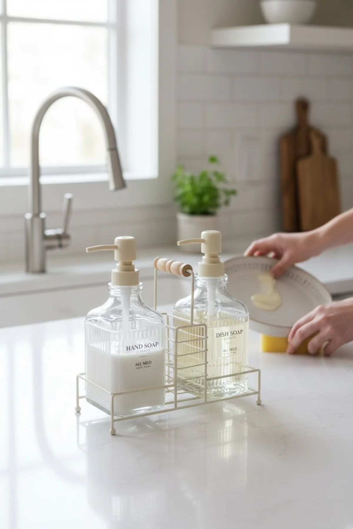 Fılo Metal Standlı 2’li Sıvı Sabunluk Seti –500 ml Banyo ve Mutfak Dispenseri