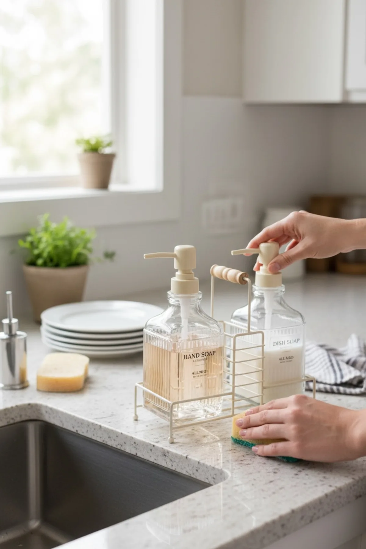 Fılo Metal Standlı 2’li Sıvı Sabunluk Seti –500 ml Banyo ve Mutfak Dispenseri