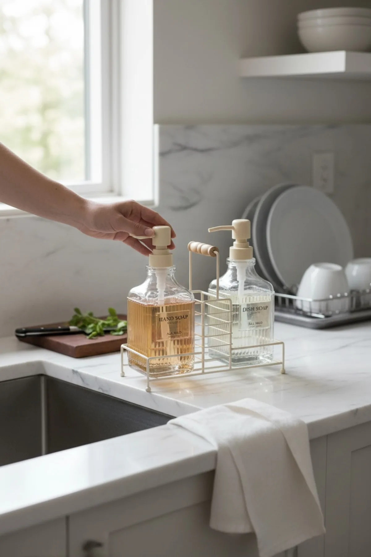 Fılo Metal Standlı 2’li Sıvı Sabunluk Seti –500 ml Banyo ve Mutfak Dispenseri