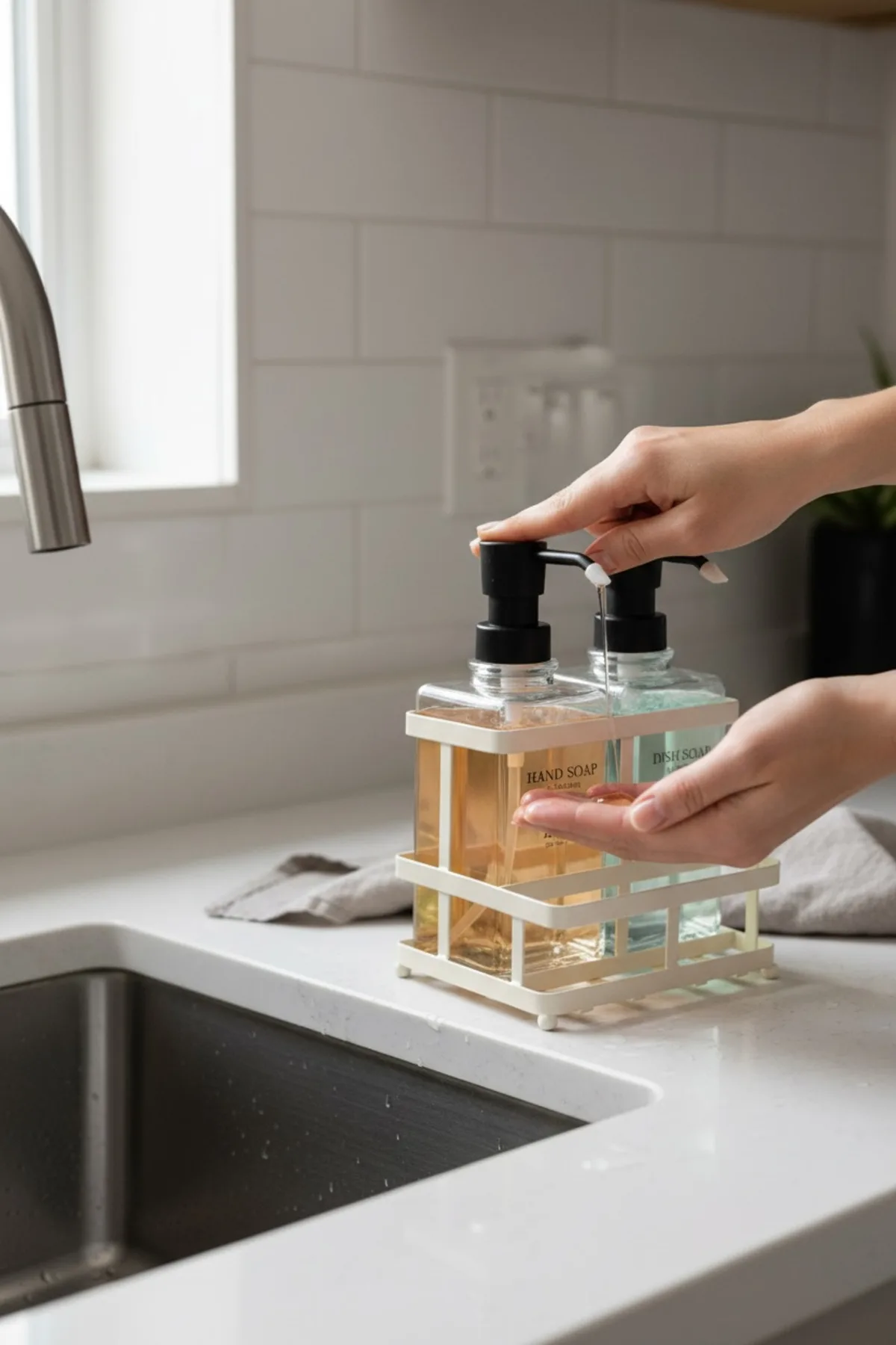 Nero Metal Standlı 2’li Sıvı Sabunluk Seti –500 ml Banyo ve Mutfak Dispenseri