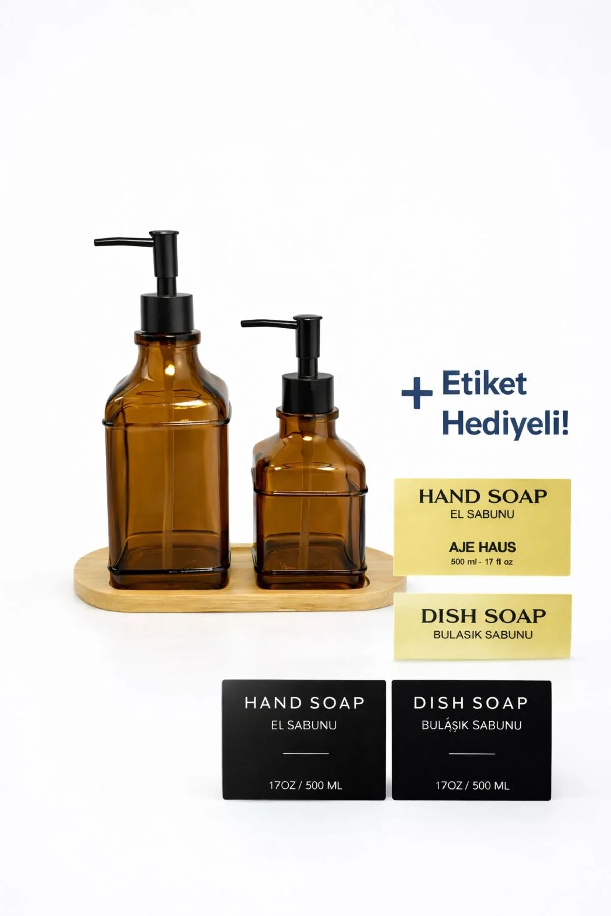 Lumo Bambu Standlı 2’li Sıvı Sabunluk Seti –500 ml Banyo ve Mutfak Dispenseri