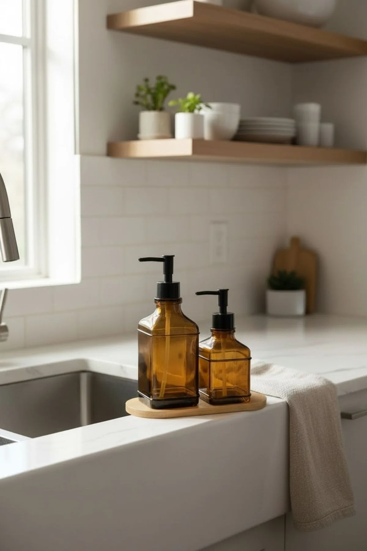 Lumo Bambu Standlı 2’li Sıvı Sabunluk Seti –500 ml Banyo ve Mutfak Dispenseri