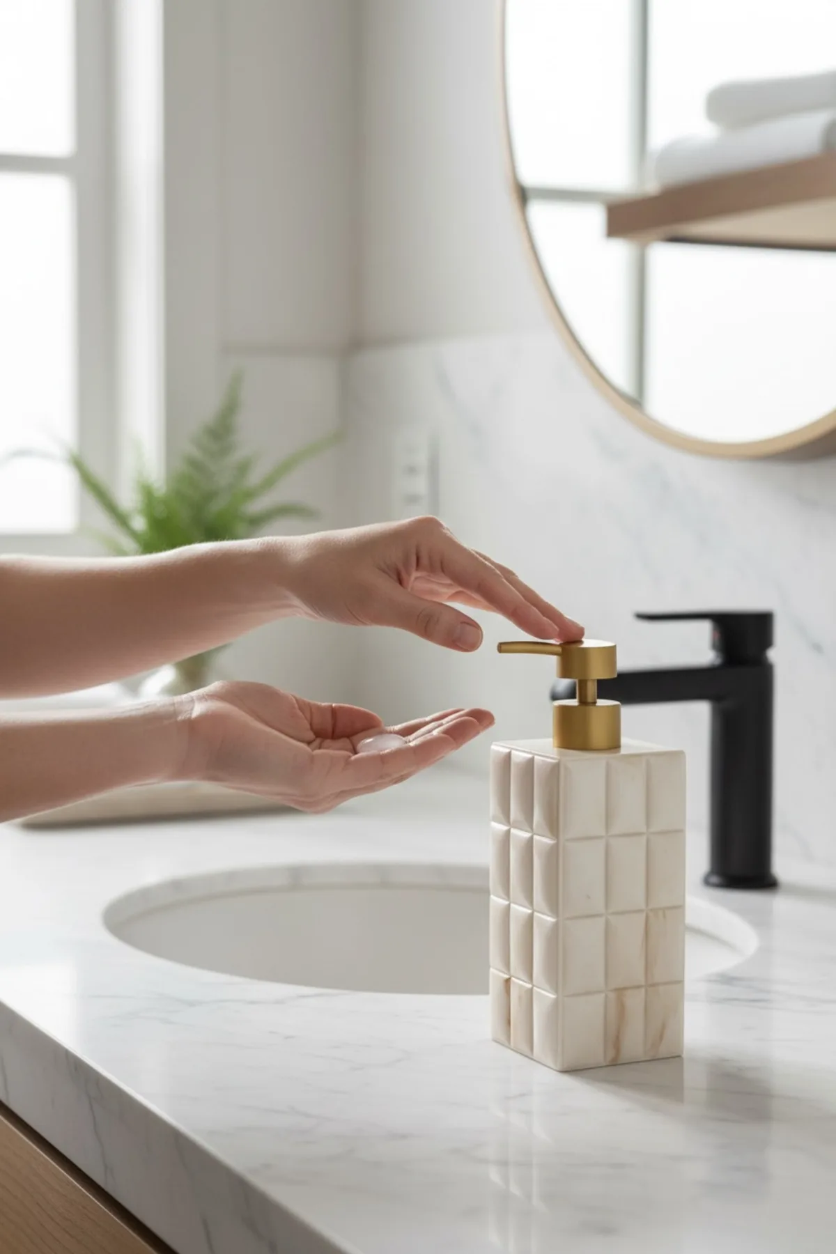 Ladurée 770 ml Mermer Kare Desenli Sıvı Sabunluk – Şık ve Modern Dispenser