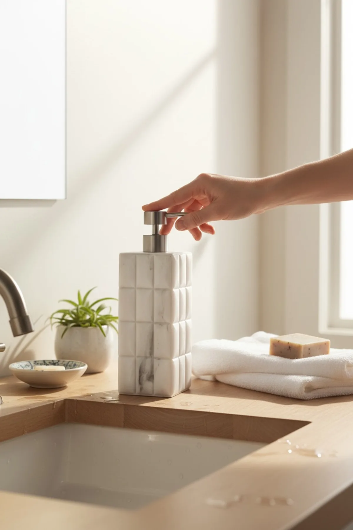Ladurée 770 ml Mermer Kare Desenli Sıvı Sabunluk – Şık ve Modern Dispenser
