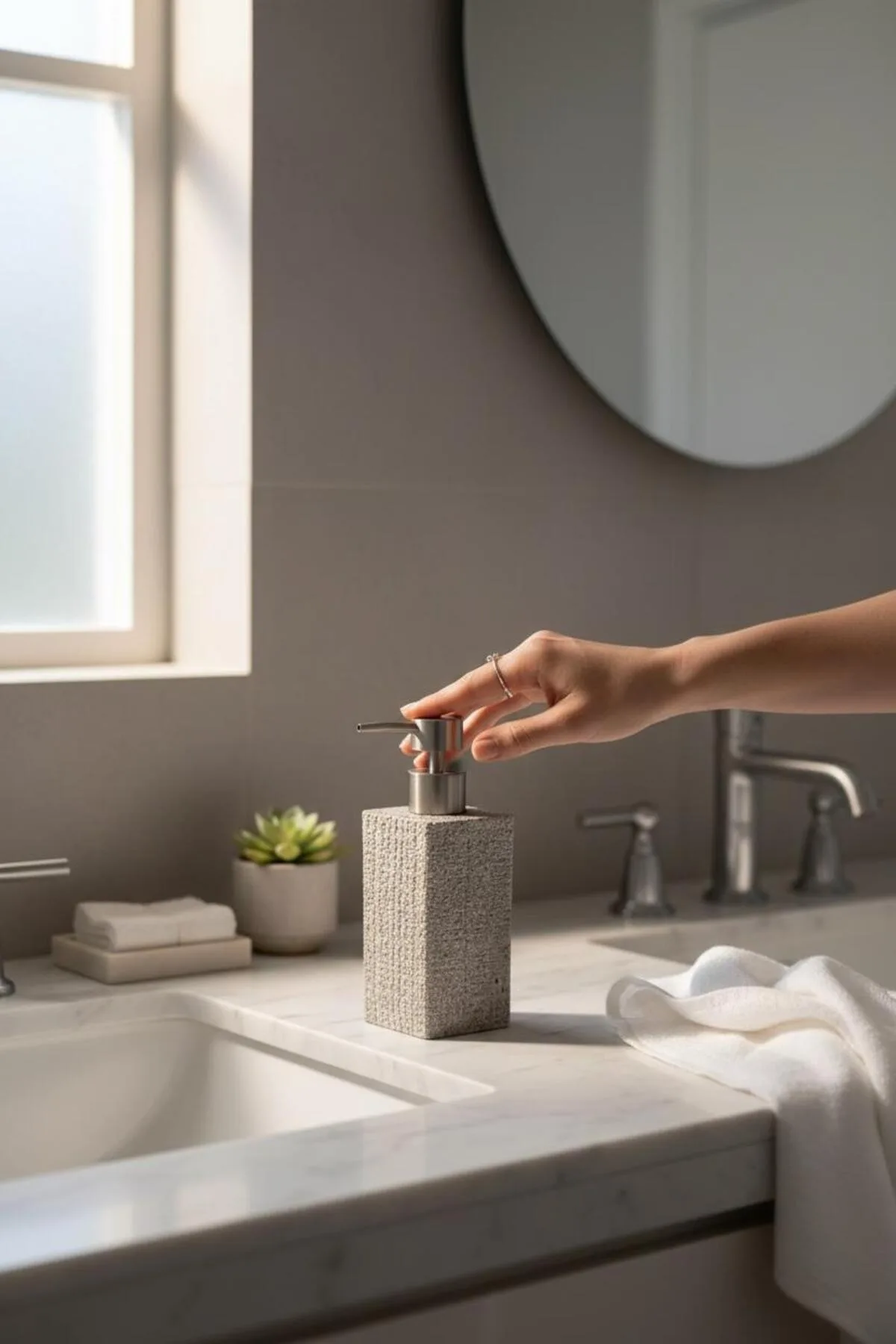 Taş Görünümlü 430 ml Sıvı Sabunluk – Modern Tasarım Şık Banyo Sabunluğu