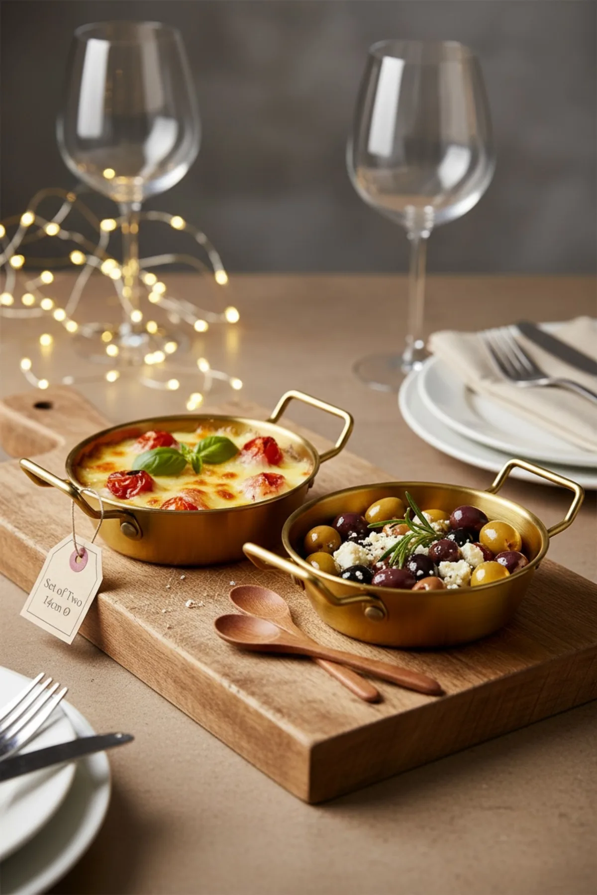 2’li Kulplu Tava Görünümlü 14 cm Gold Sunumluk Seti – Dekoratif Sunum Tabağı