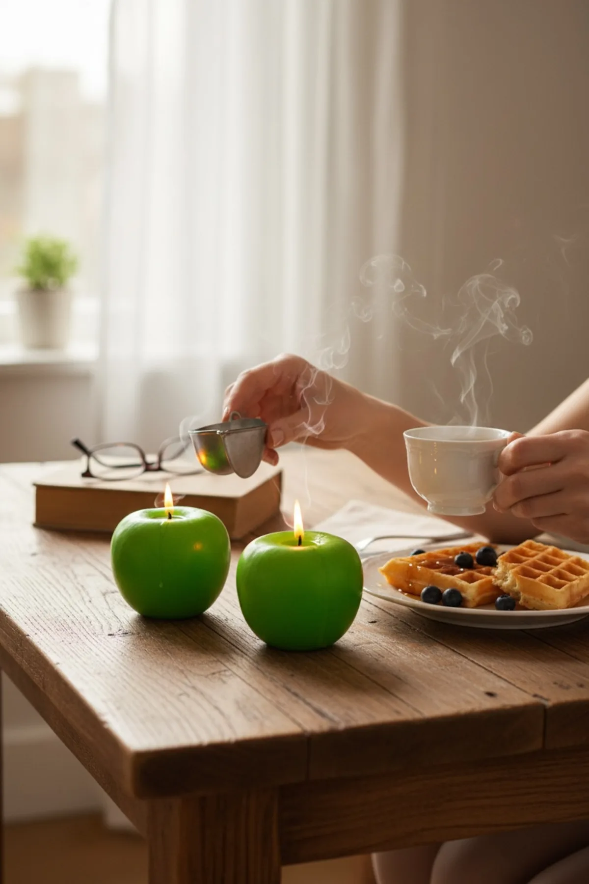 2’li Meyveli Yeşil Elma Mum – Dekoratif Meyve Tasarımlı 2’li Mum