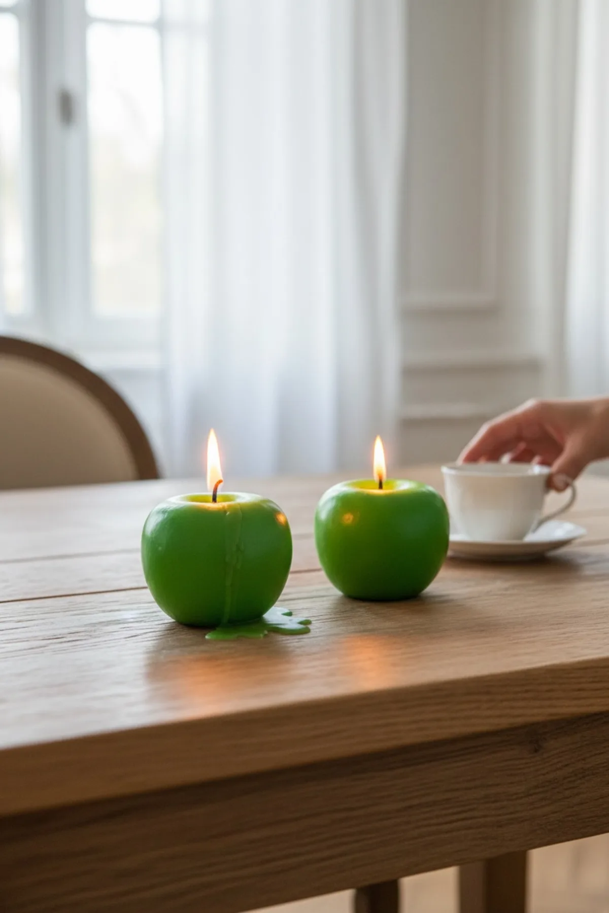 2’li Meyveli Yeşil Elma Mum – Dekoratif Meyve Tasarımlı 2’li Mum