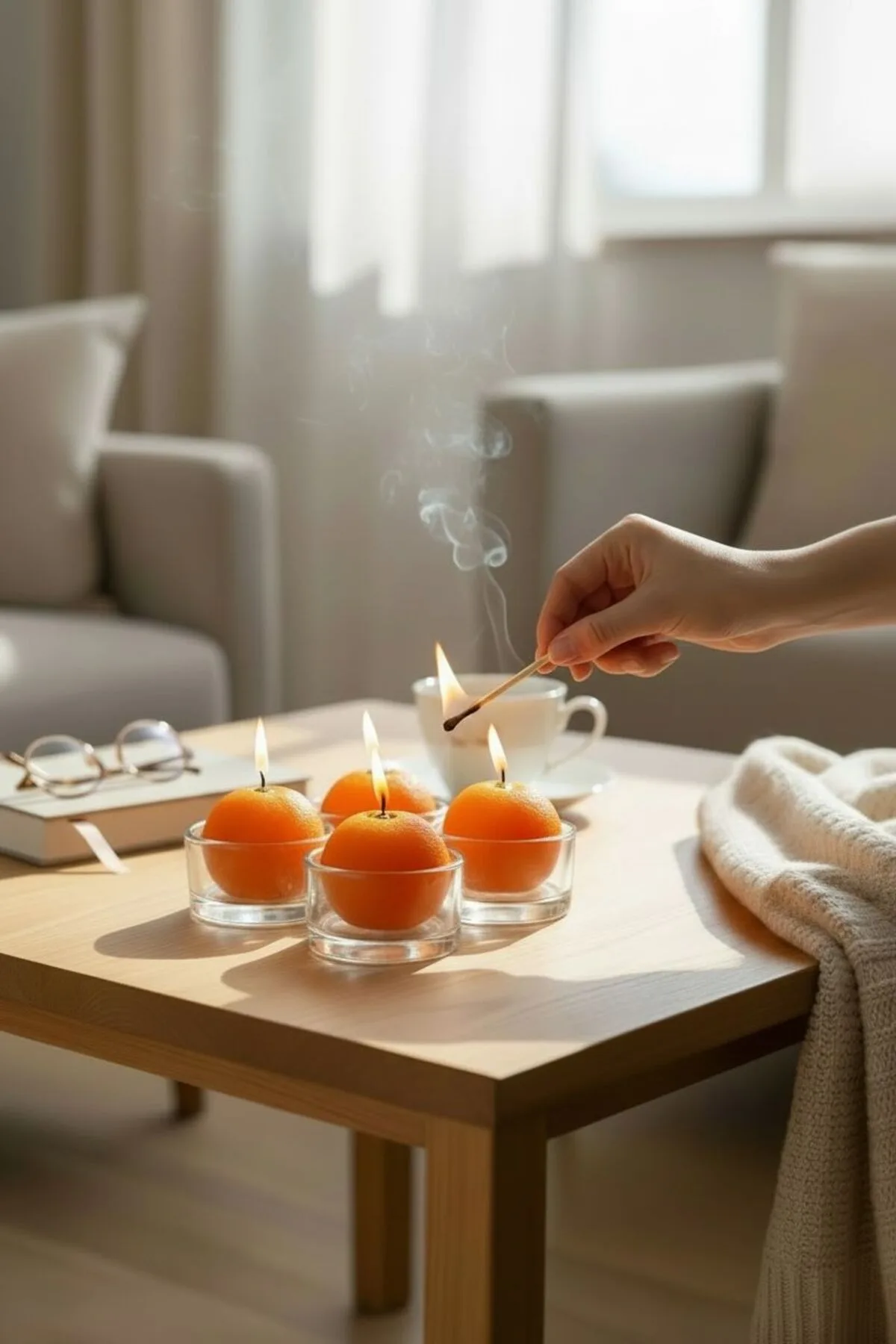 4’lü Meyve Şeklinde Dekoratif Mum Seti – Renkli Meyve Tasarımlı Ortam ve Masa Dekor Mumları