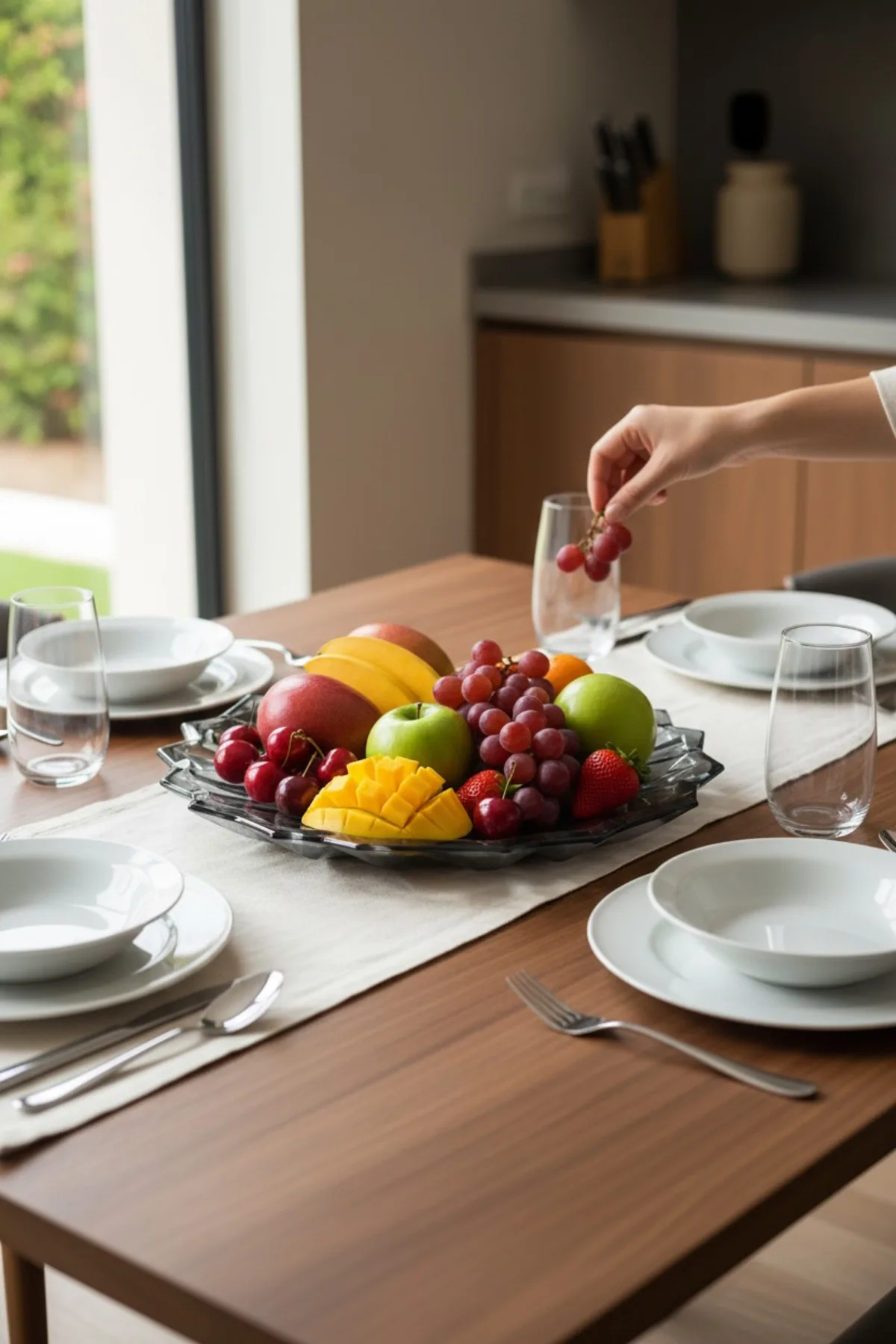 Cam Meyvelik – Dekoratif Sunumluk, Şık Servis Tabağı Siyah