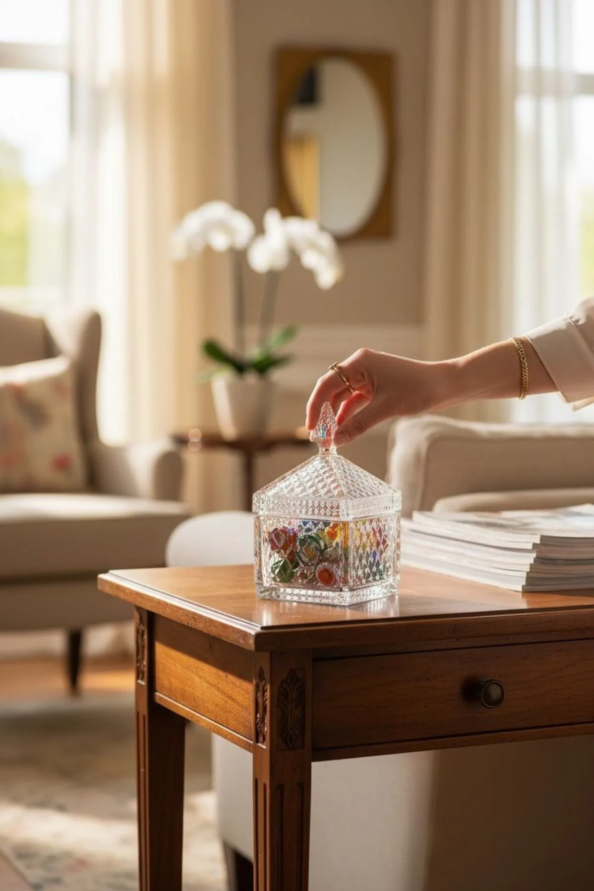 Kapaklı Kare Kristal Şekerlik | Baklava Detaylı Lokumluk & Çikolatalık