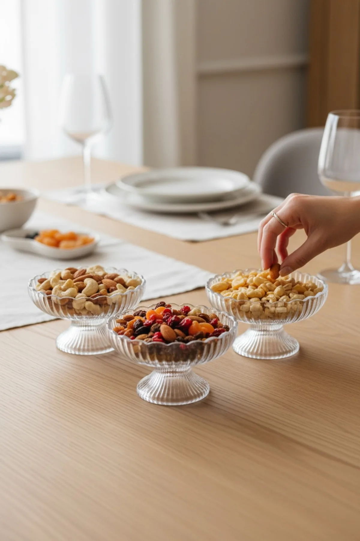 Lara 3’lü Çerezlik Seti – Cam Sunum Kasesi, Mezelik & Kahvaltılık Set