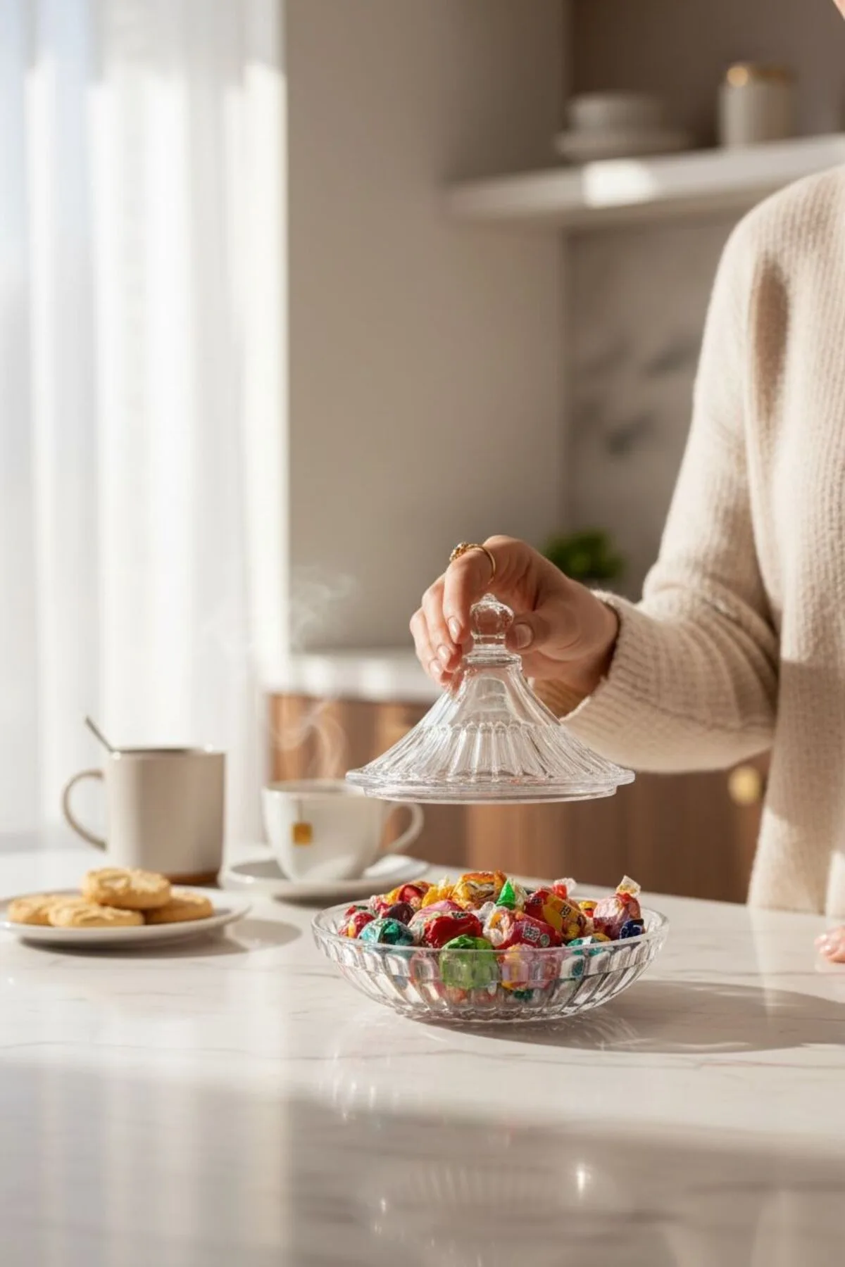 Kısa Kapaklı Kristal Cam Şekerlik | Dekoratif Lokumluk & Çikolatalık