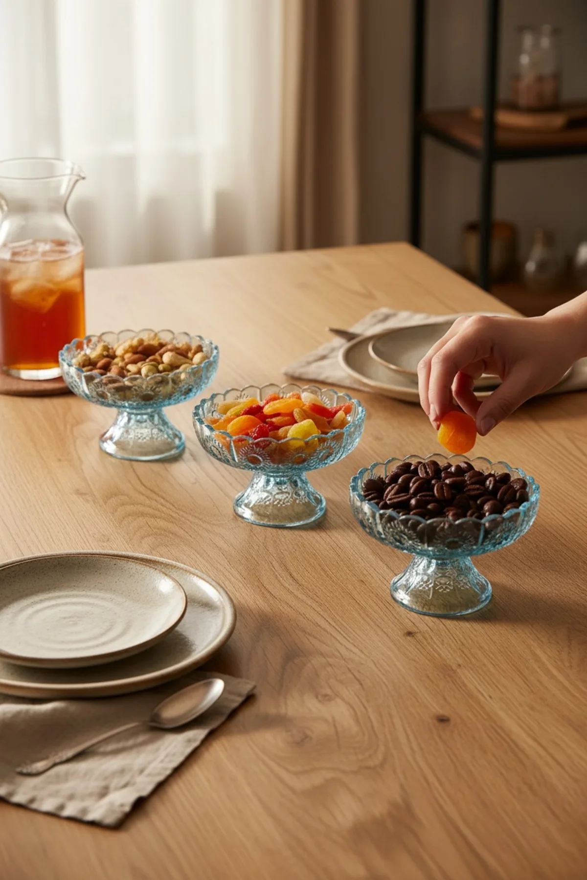 Sara 3’lü Çerezlik Seti – Cam Sunum Kasesi, Mezelik & Kahvaltılık Set