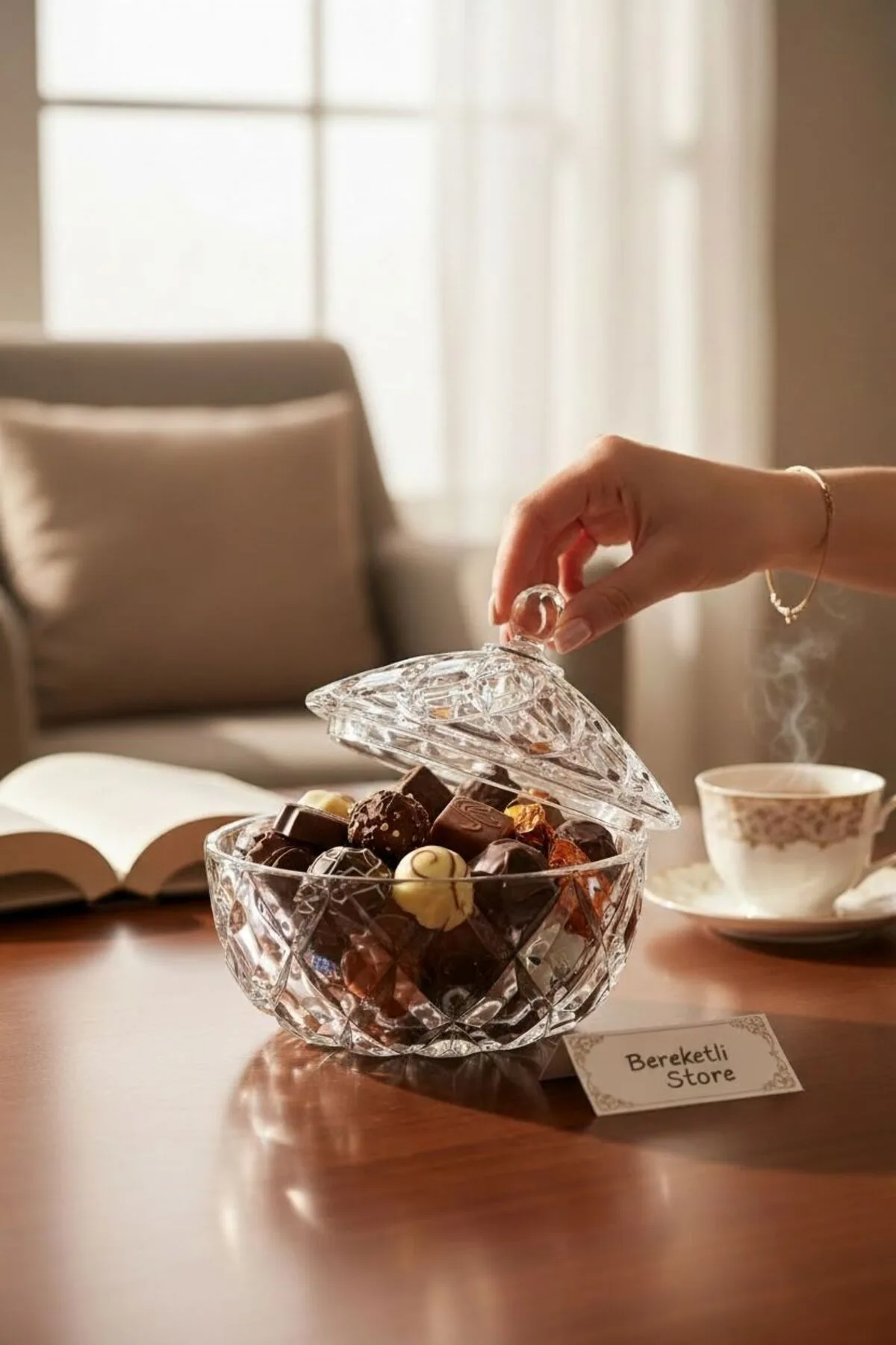 Büyük Boy Kapaklı Kristal Cam Şekerlik | Dekoratif Lokumluk & Çikolatalık