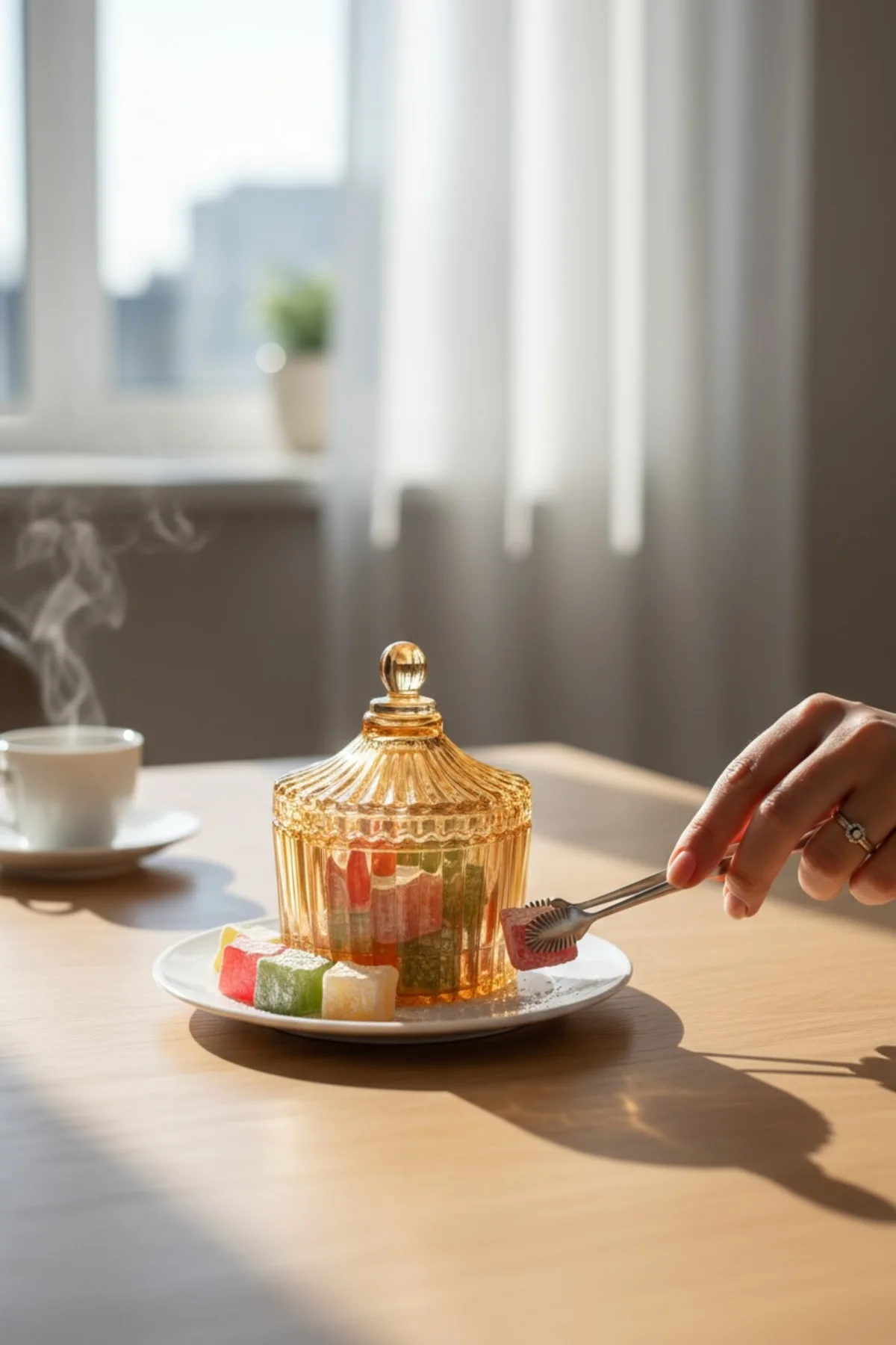 90 ML Line Çizgili Cam Lokumluk – Dekoratif Şekerlik & Çerezlik Sunumluk