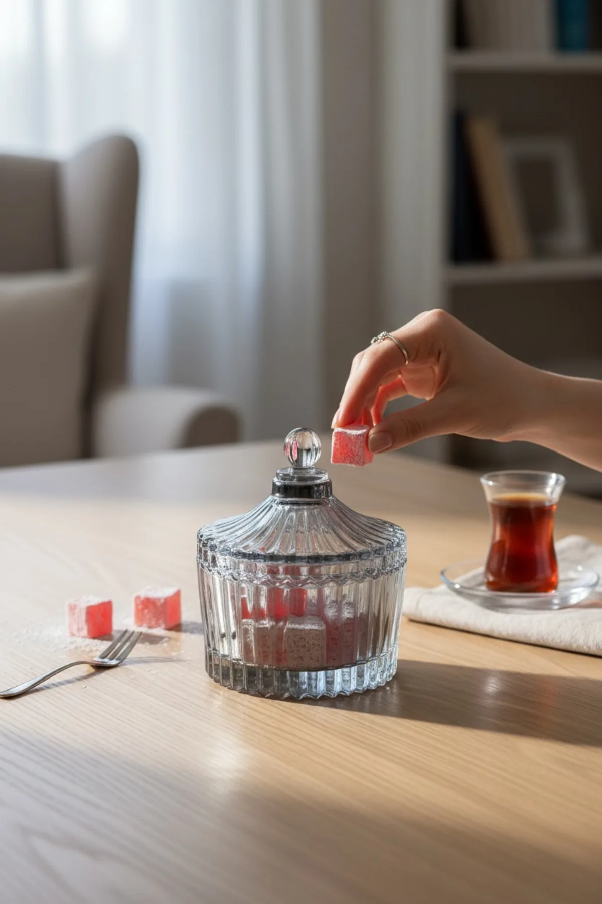 90 ML Line Çizgili Cam Lokumluk – Dekoratif Şekerlik & Çerezlik Sunumluk