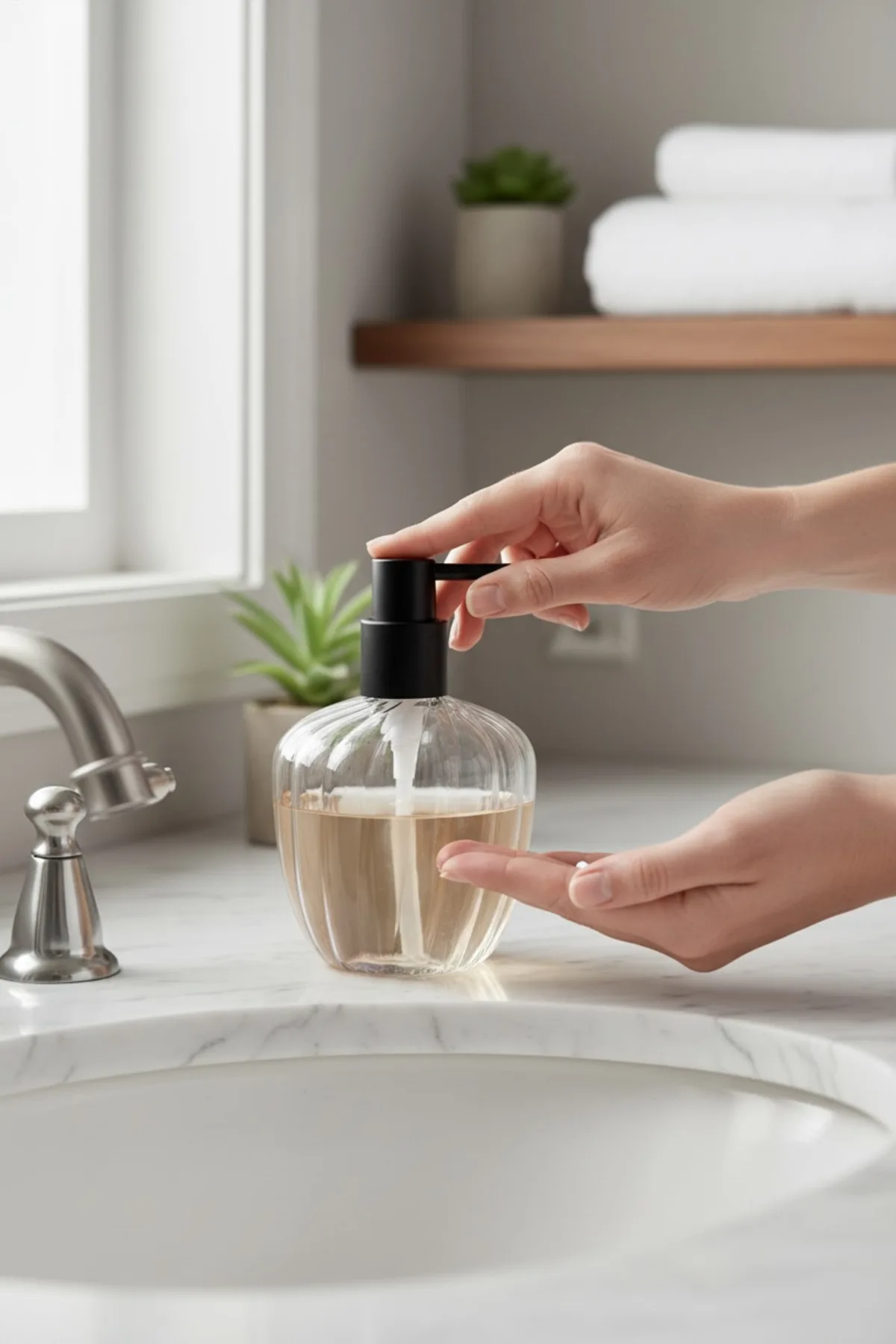 Borosilikat Şeffaf Cam Sıvı Sabunluk/ Yuvarlak Model Banyo Sabunluğu