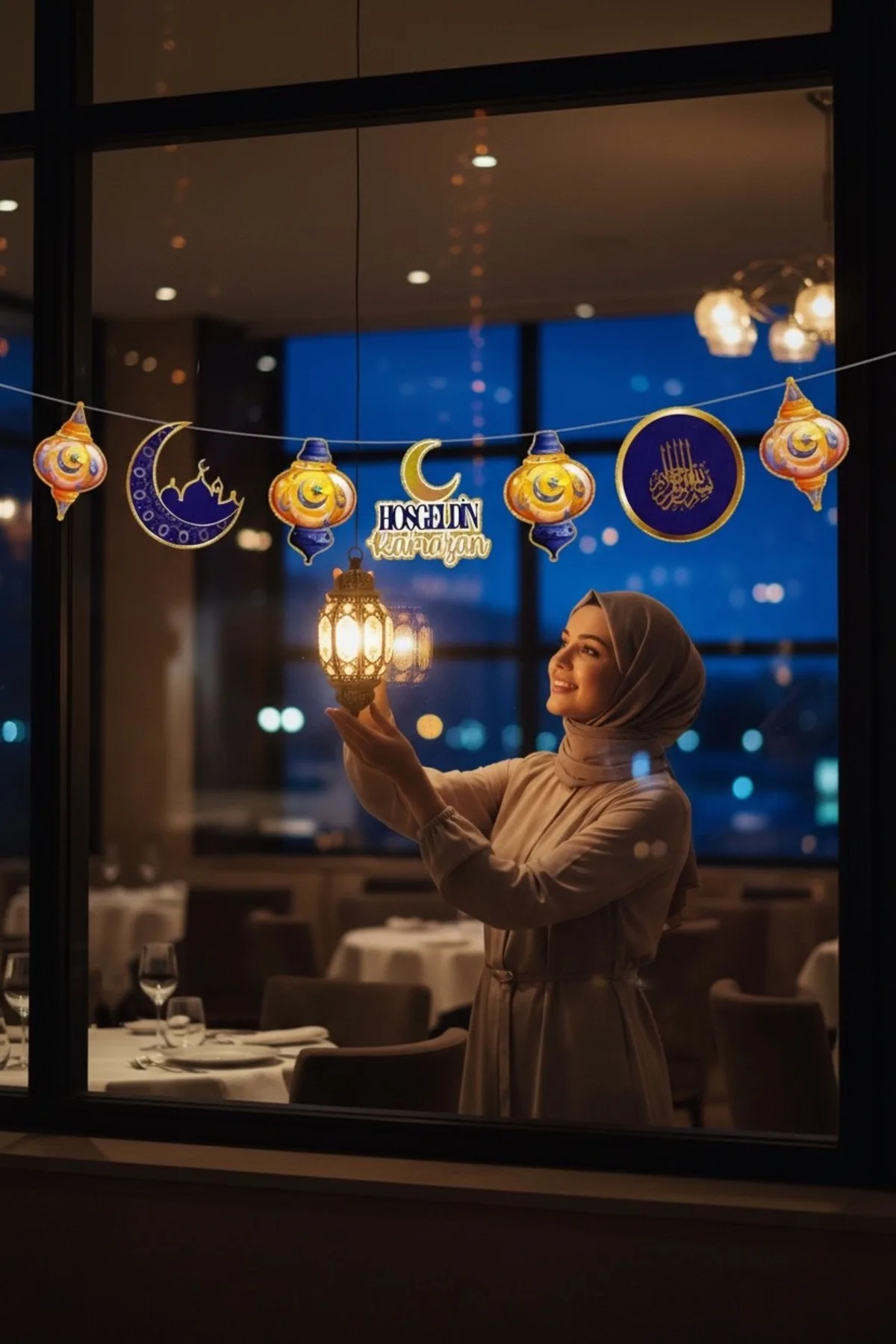 Hoş Geldin Ramazan Süsü Lacivert ve Kandil Detaylı Banner