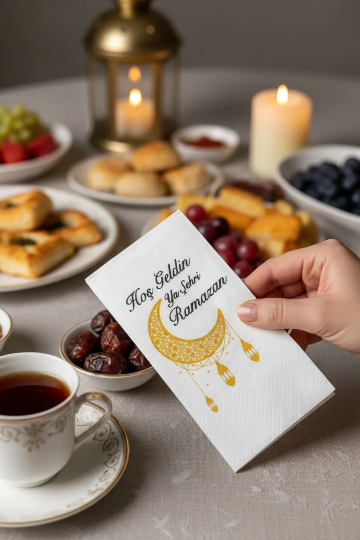 Desenli Ramazan Peçetesi/ Ramazan İçin Ramazan Temalı Desenli Misafir Peçetesi