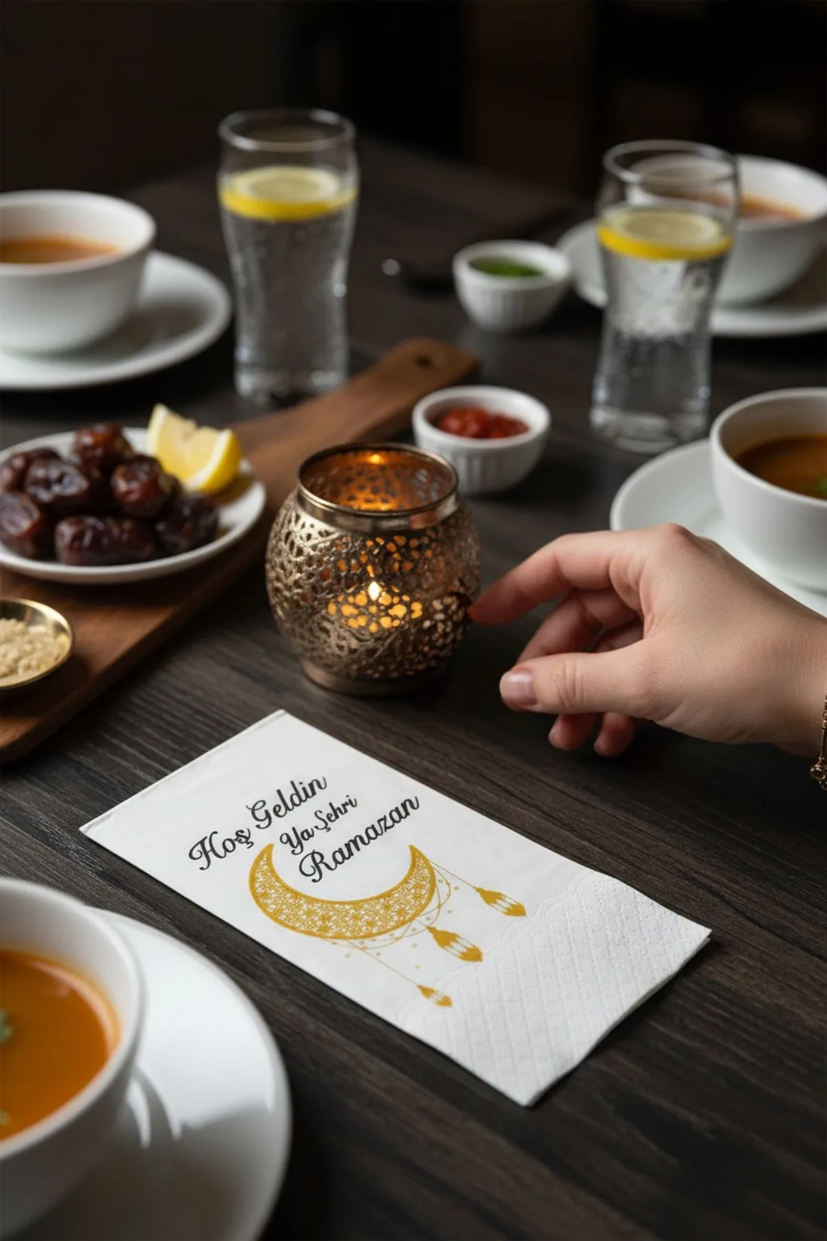 Desenli Ramazan Peçetesi/ Ramazan İçin Ramazan Temalı Desenli Misafir Peçetesi