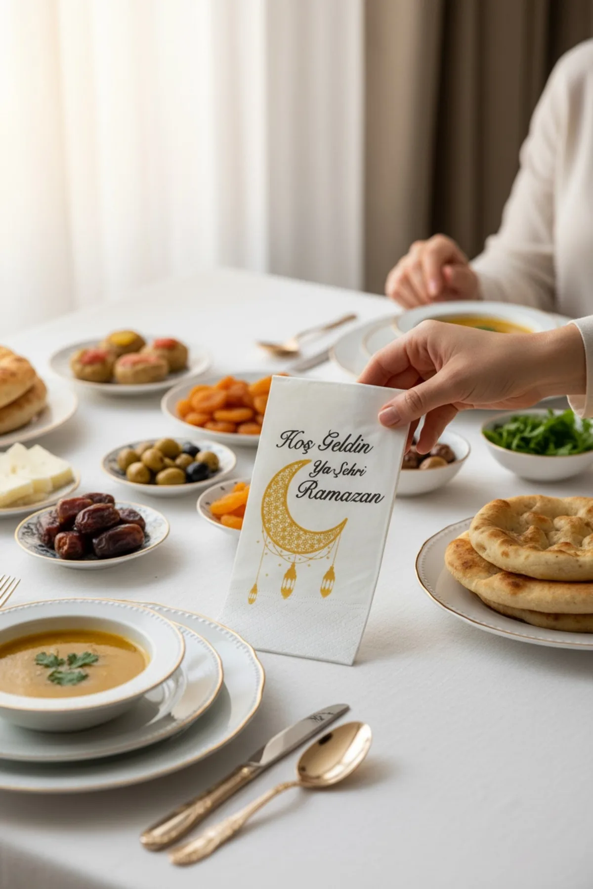 Desenli Ramazan Peçetesi/ Ramazan İçin Ramazan Temalı Desenli Misafir Peçetesi