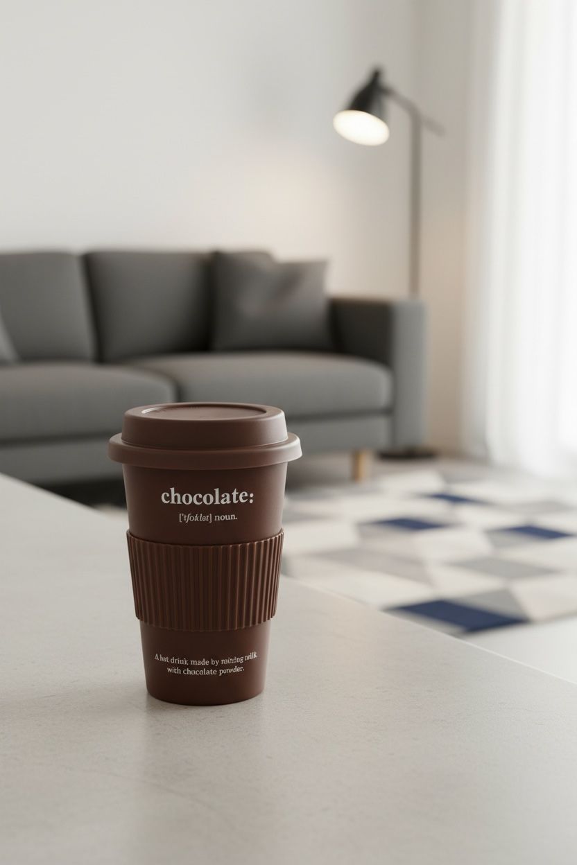 Kahverengi Porselen Travel Mug | Kapaklı Taşınabilir Kahve Kupası