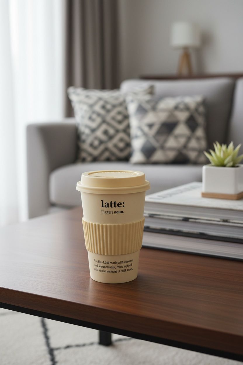 Kahverengi Porselen Travel Mug | Kapaklı Taşınabilir Kahve Kupası