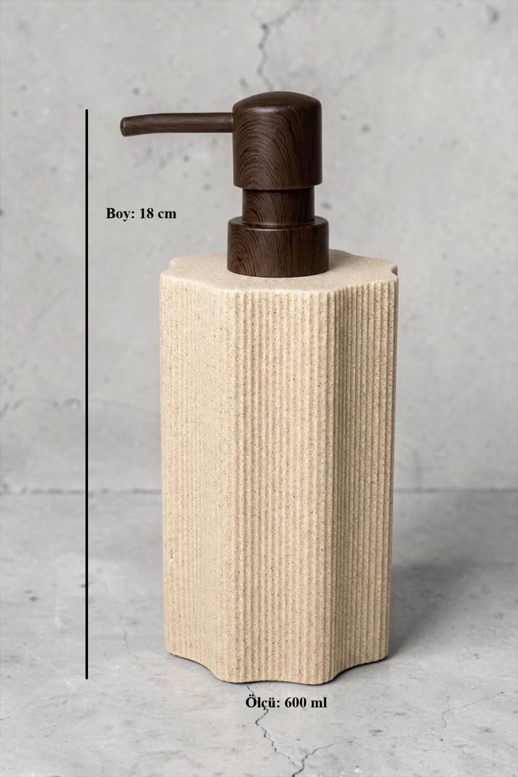 Mien 600 ml Polyresin Sıvı Sabunluk | Taş Desenli Ahşap Görünümlü Kapaklı Sabunluk