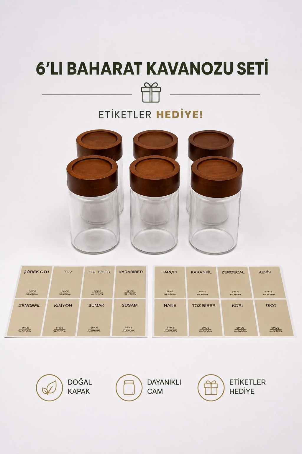 Strokka Akasya Kapaklı 6'lı Cam Baharatlık 240ml