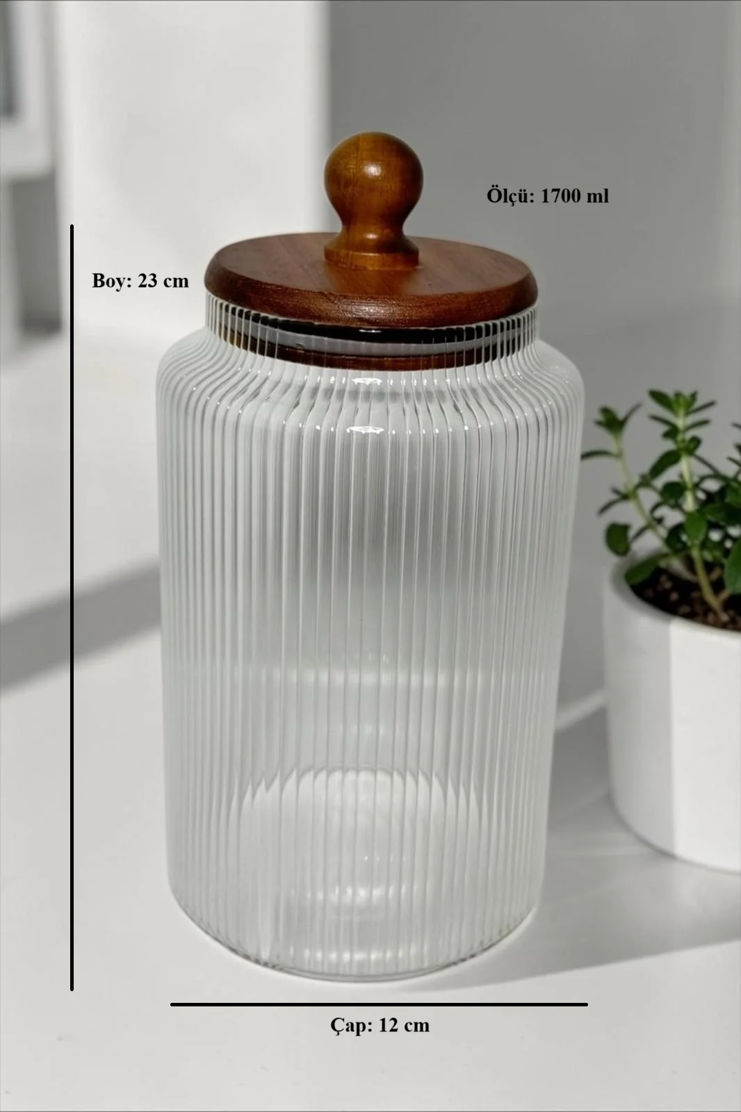 Mien Çizgili 2'li Cam Kavanoz | Kapaklı Saklama Kabı 900ml - 1700ml