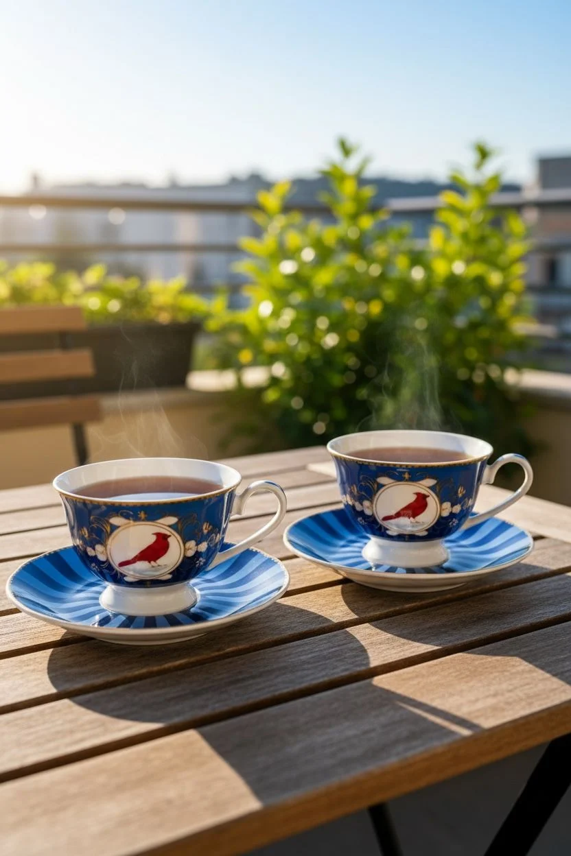 Mien Kuşlu 2'li Çay Fincanı Takımı | Dekoratif Desenli Çay Fincan Seti Kahve ve Çay Sunumluk